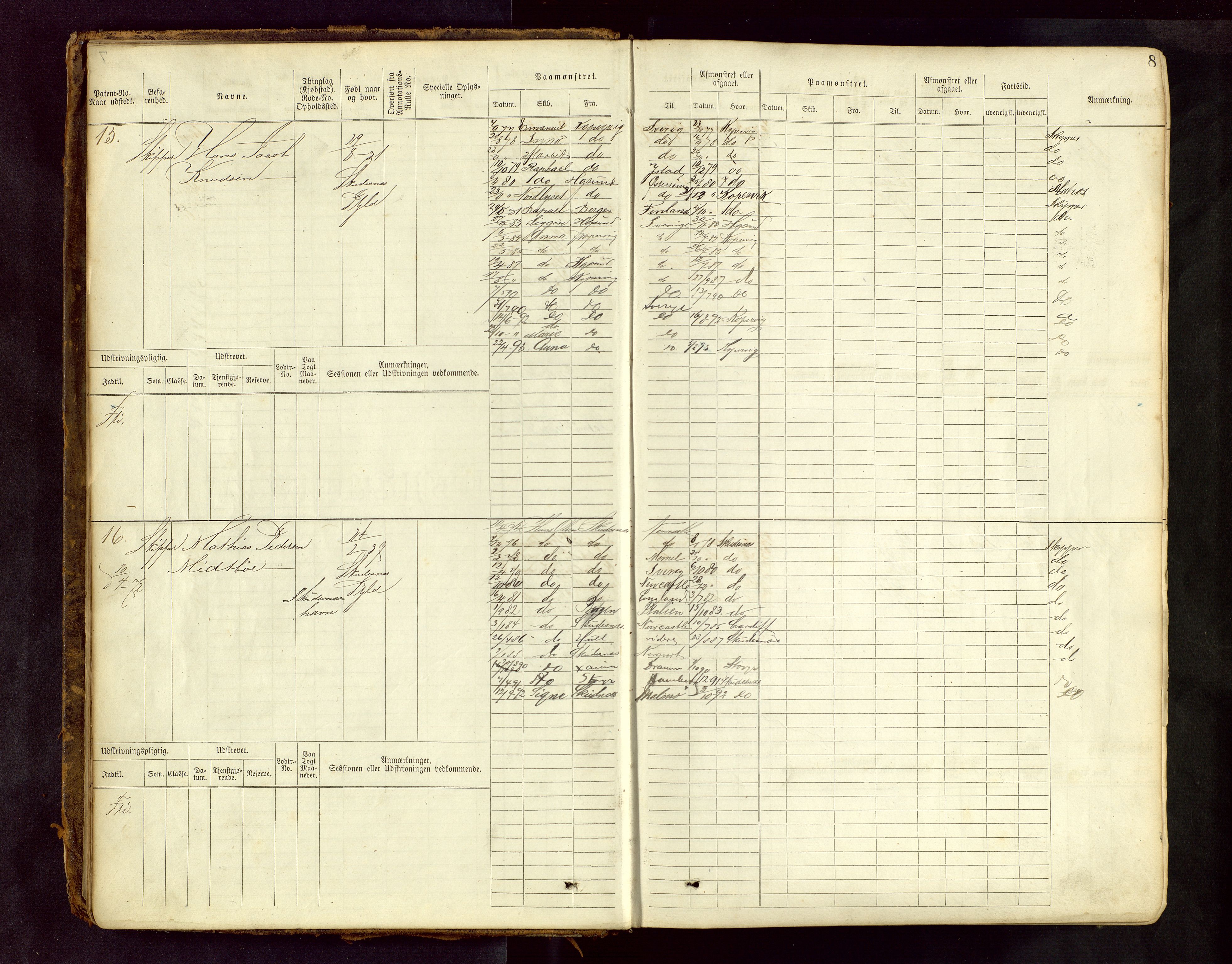 Haugesund sjømannskontor, AV/SAST-A-102007/F/Fb/Fbb/L0001: Sjøfartsrulle Skudenes krets No 1 - 958, 1860-1948, p. 8