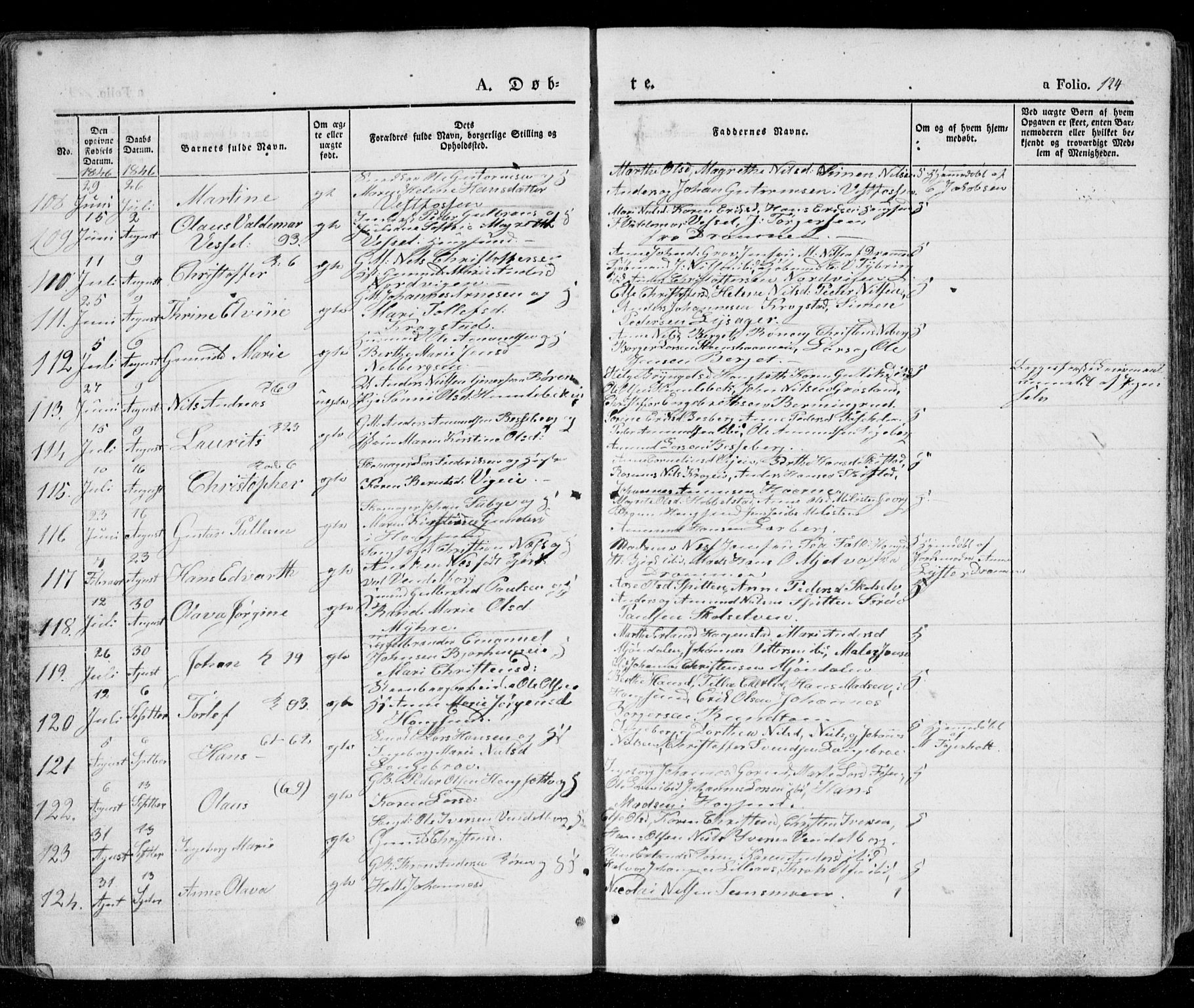 Eiker kirkebøker, SAKO/A-4/G/Ga/L0002: Parish register (copy) no. I 2, 1832-1856, p. 124