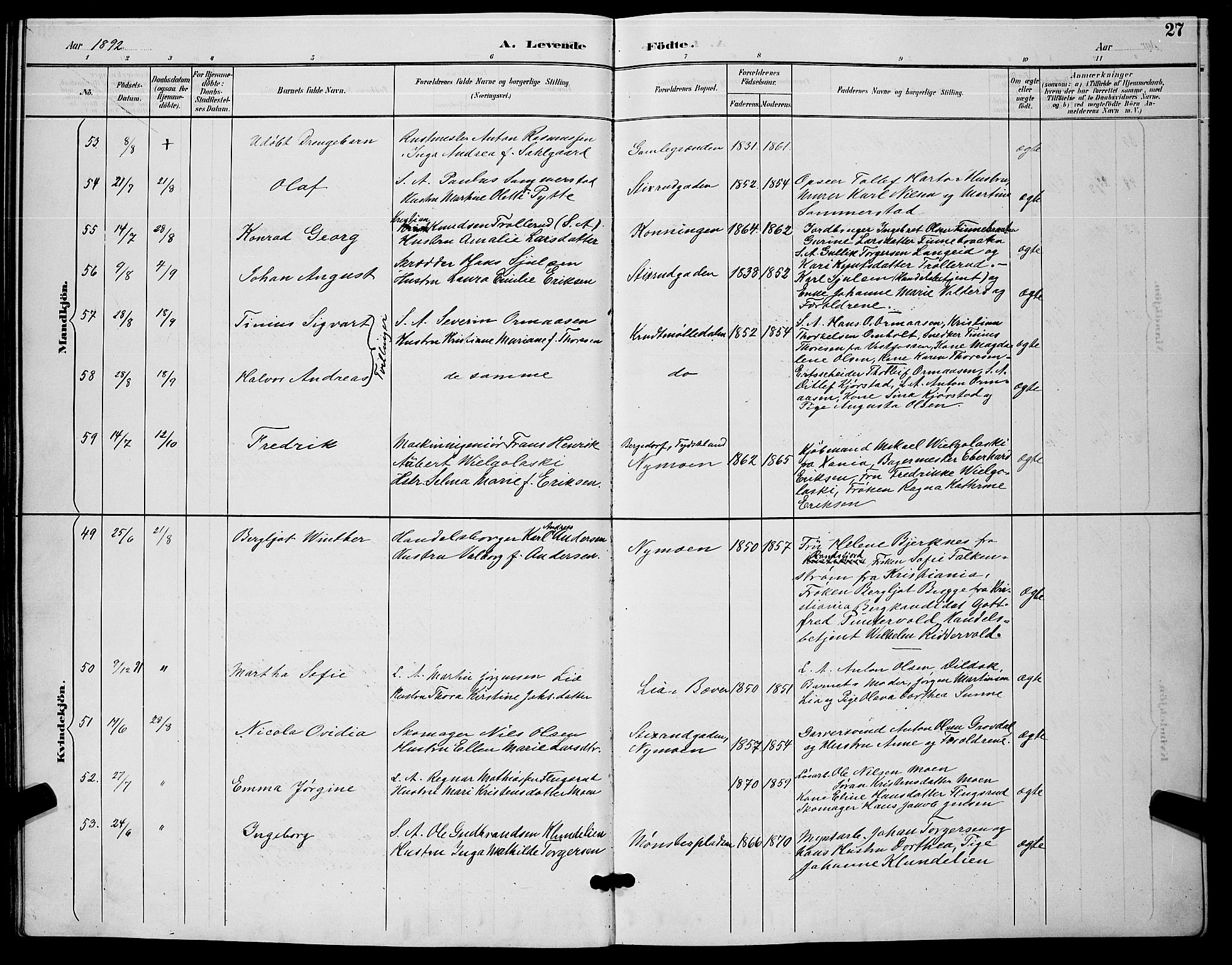 Kongsberg kirkebøker, AV/SAKO-A-22/G/Ga/L0006: Parish register (copy) no. 6, 1890-1901, p. 27