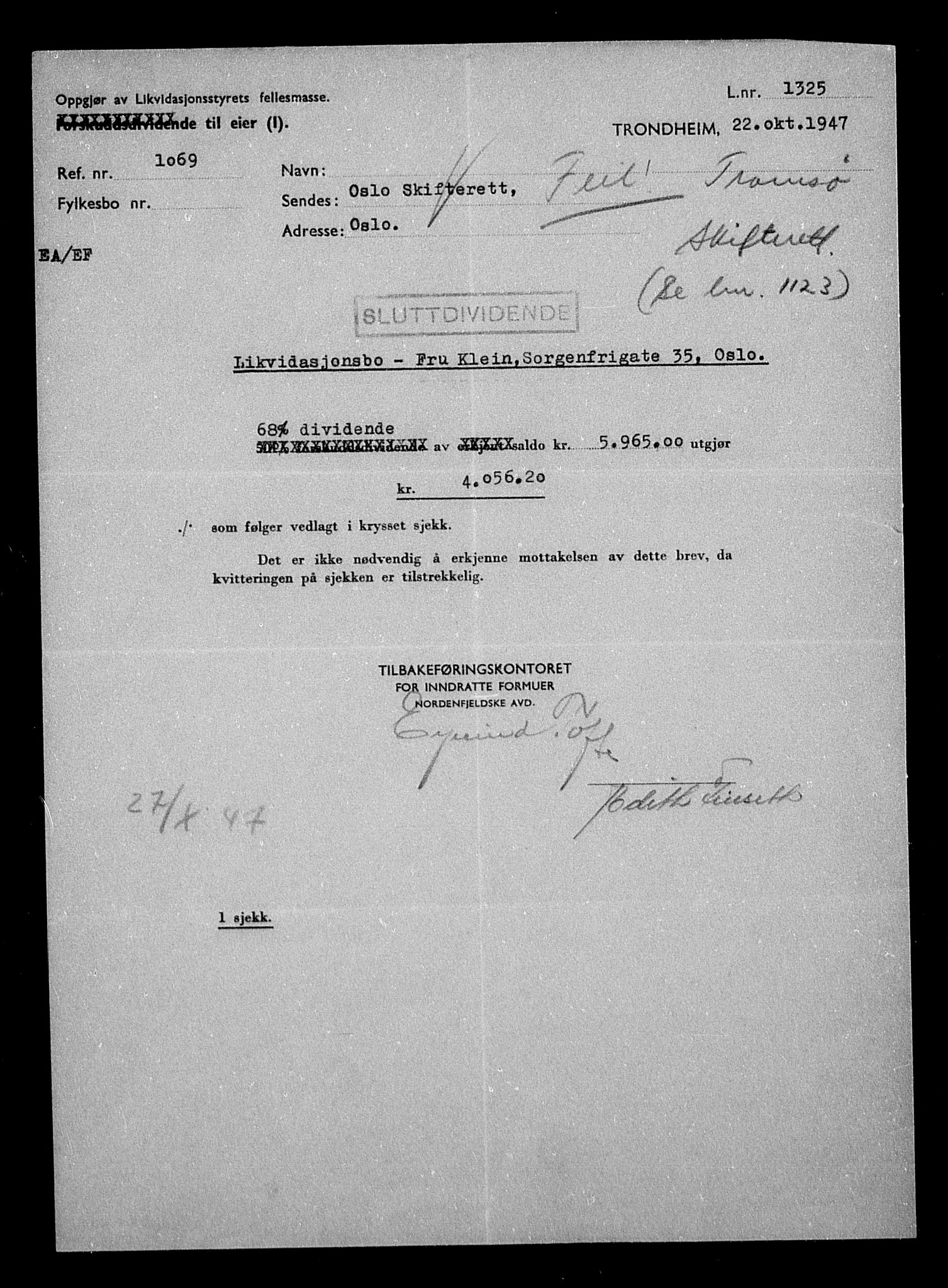 Justisdepartementet, Tilbakeføringskontoret for inndratte formuer, AV/RA-S-1564/H/Hc/Hcb/L0914: --, 1945-1947, p. 6