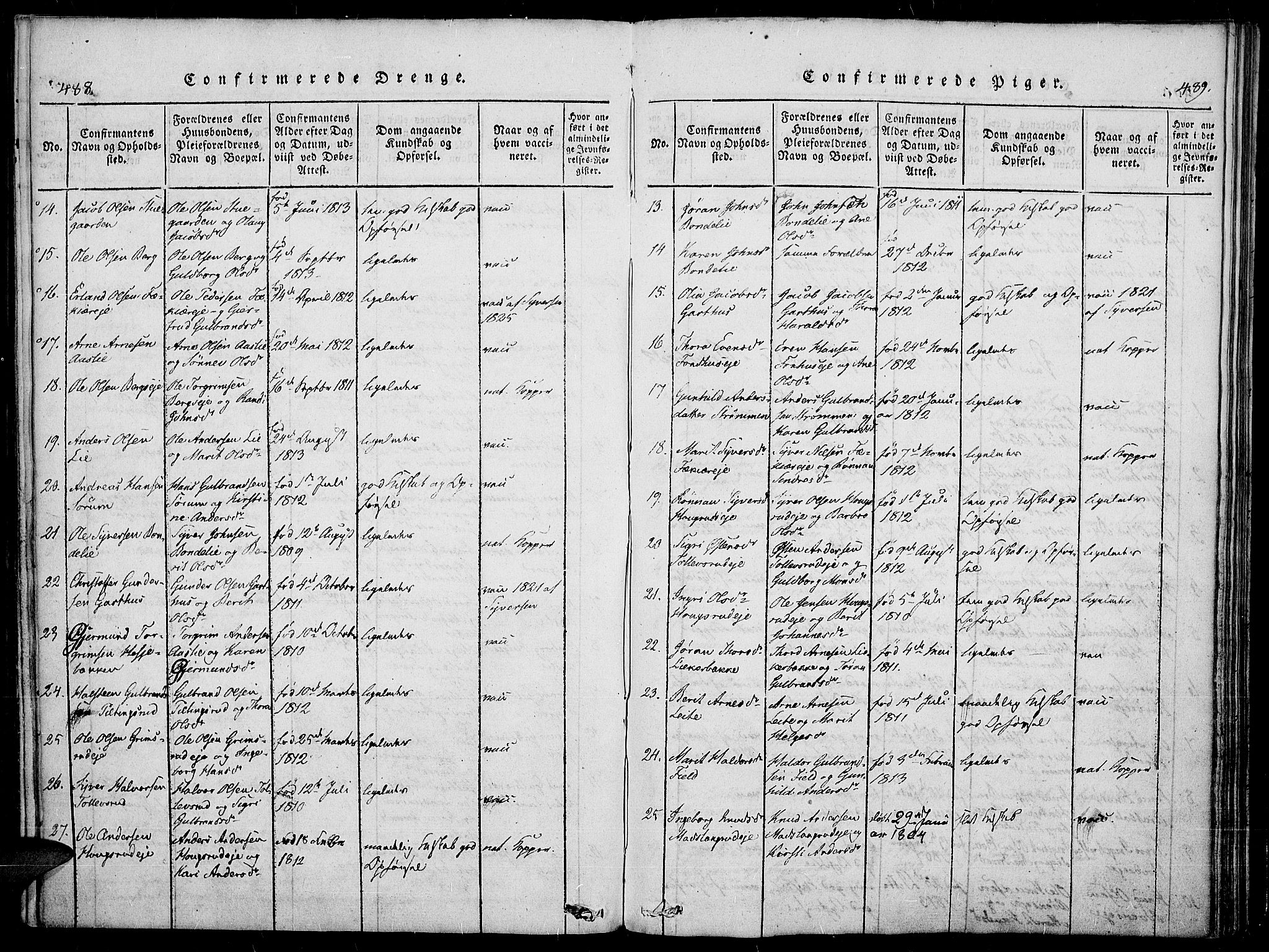 Sør-Aurdal prestekontor, SAH/PREST-128/H/Ha/Haa/L0003: Parish register (official) no. 3, 1825-1840, p. 488-489