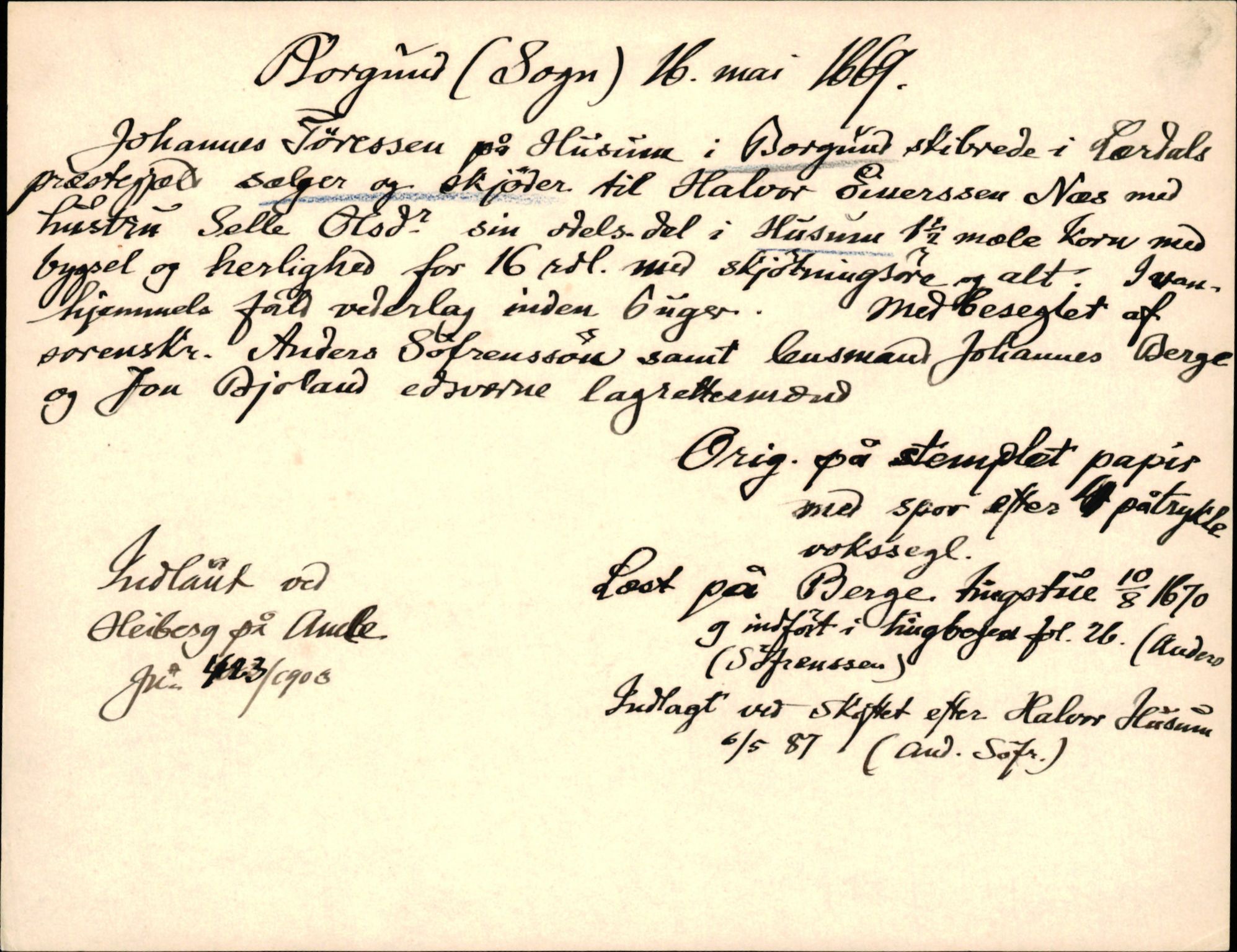 Riksarkivets diplomsamling, AV/RA-EA-5965/F35/F35d/L0005: Innlånte diplomer, seddelregister, 1661-1690, p. 185