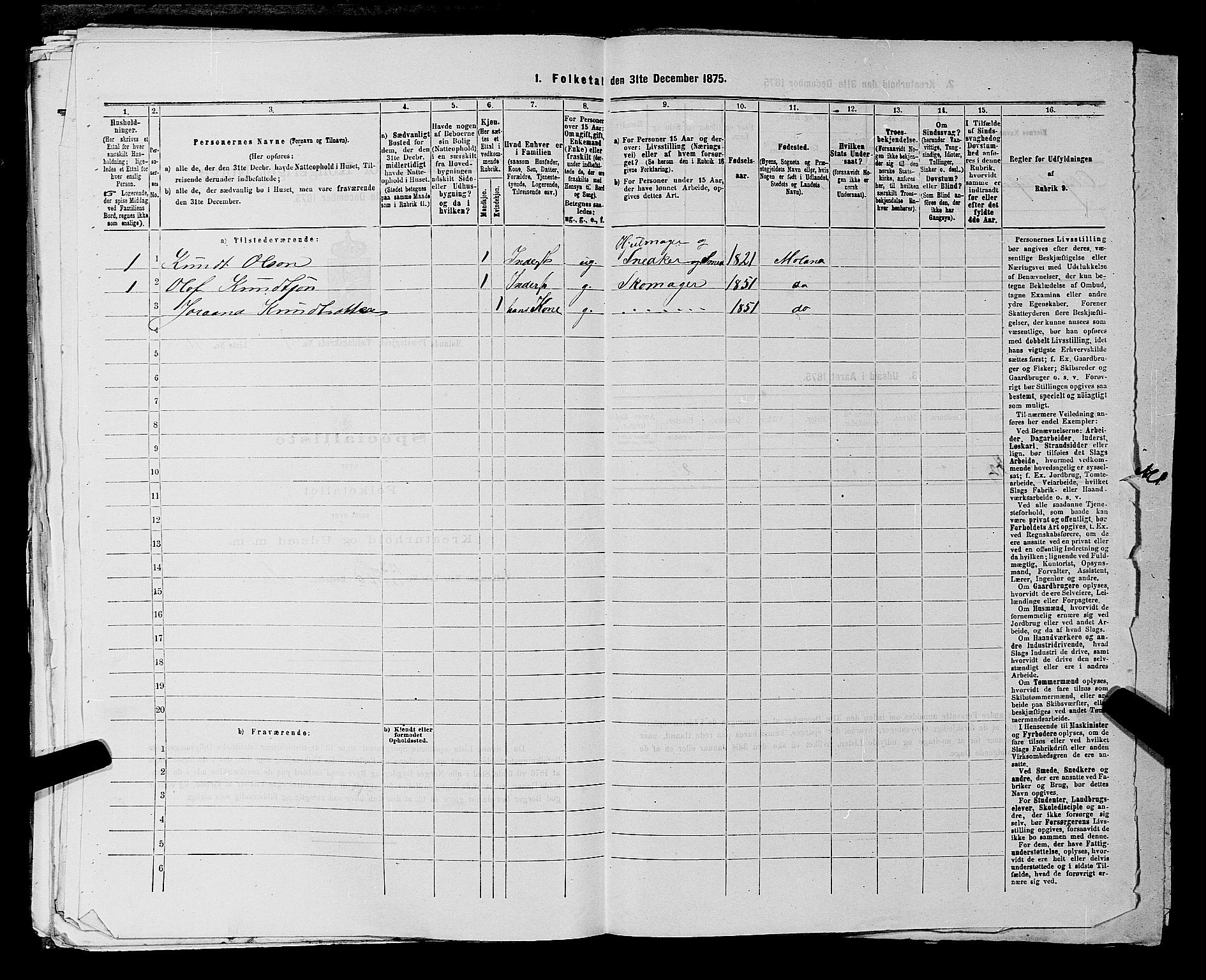 SAKO, 1875 census for 0831P Moland, 1875, p. 136