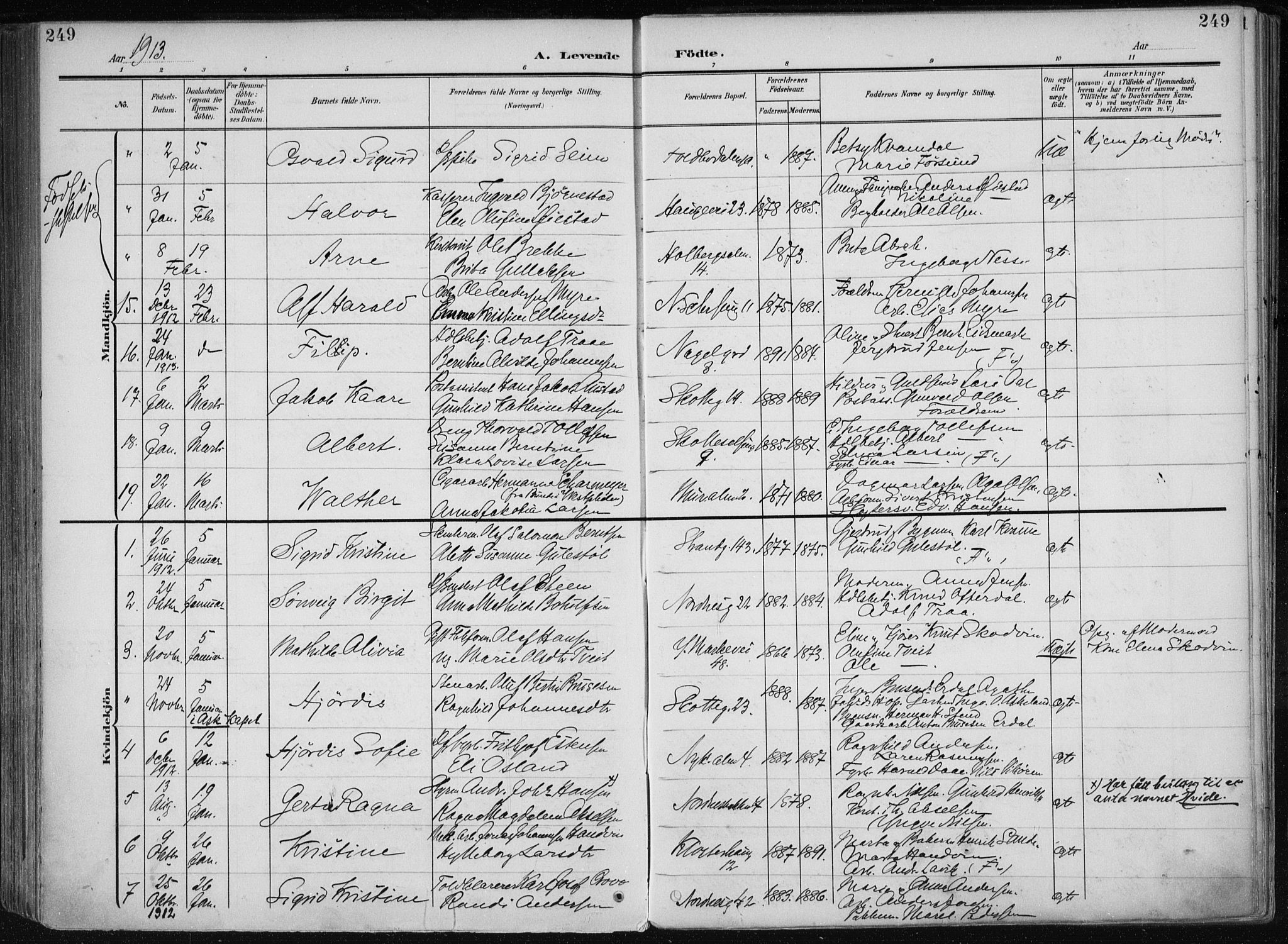 Nykirken Sokneprestembete, AV/SAB-A-77101/H/Haa/L0019: Parish register (official) no. B 7, 1904-1916, p. 249