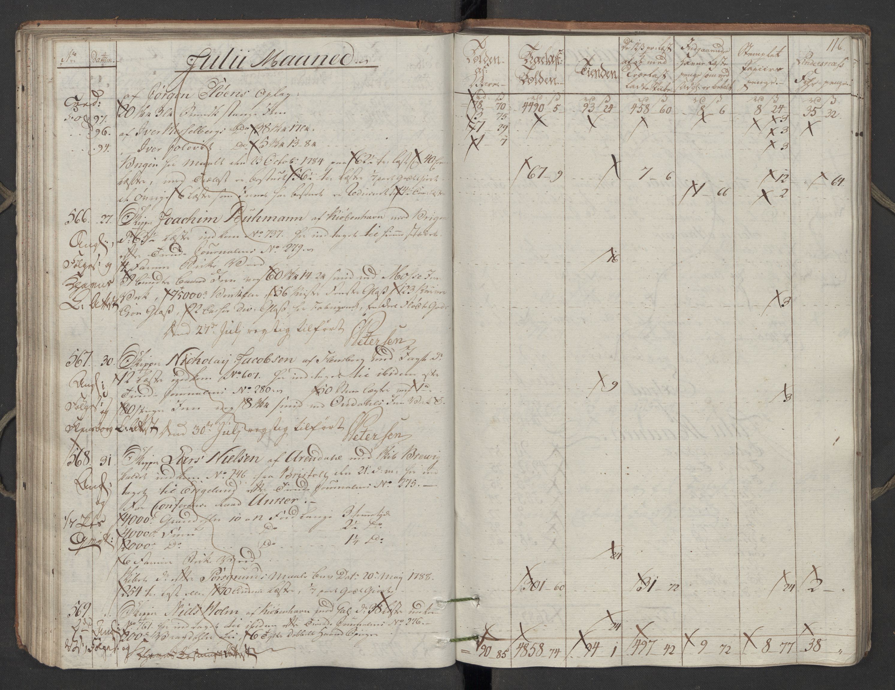 Generaltollkammeret, tollregnskaper, AV/RA-EA-5490/R06/L0187/0001: Tollregnskaper Kristiania / Utgående tollbok, 1790-1792, p. 116b-117a