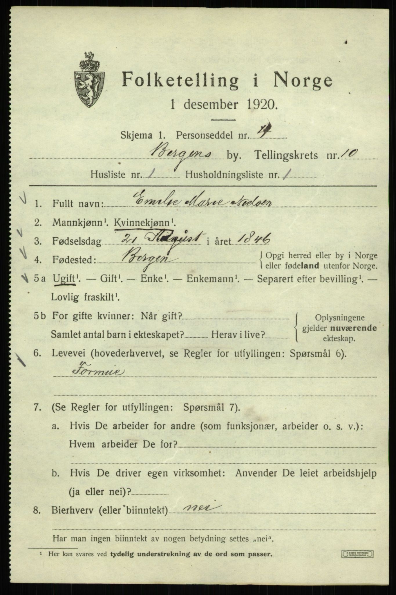 SAB, 1920 census for Bergen, 1920, p. 71349