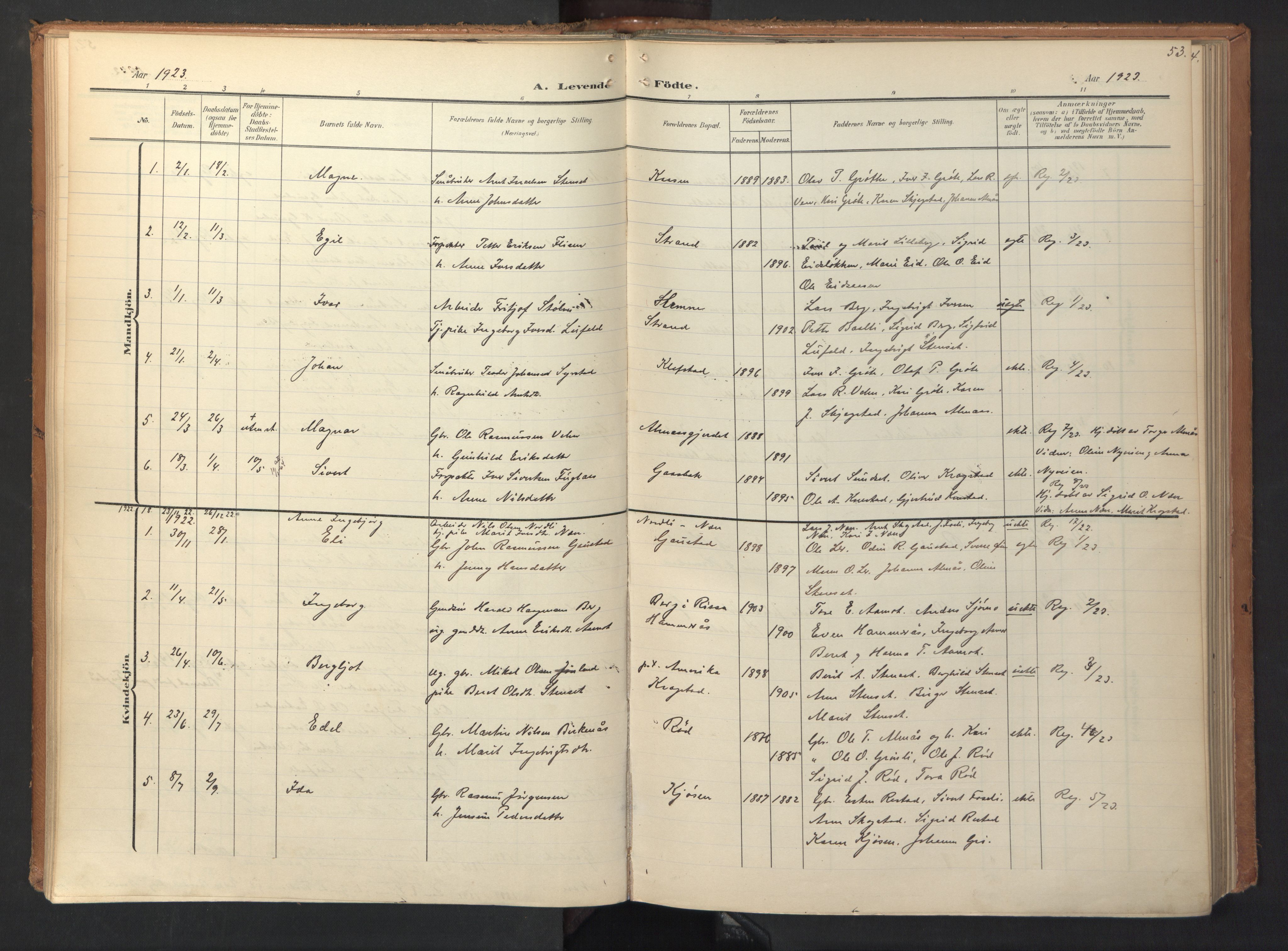 Ministerialprotokoller, klokkerbøker og fødselsregistre - Sør-Trøndelag, SAT/A-1456/694/L1128: Parish register (official) no. 694A02, 1906-1931, p. 53