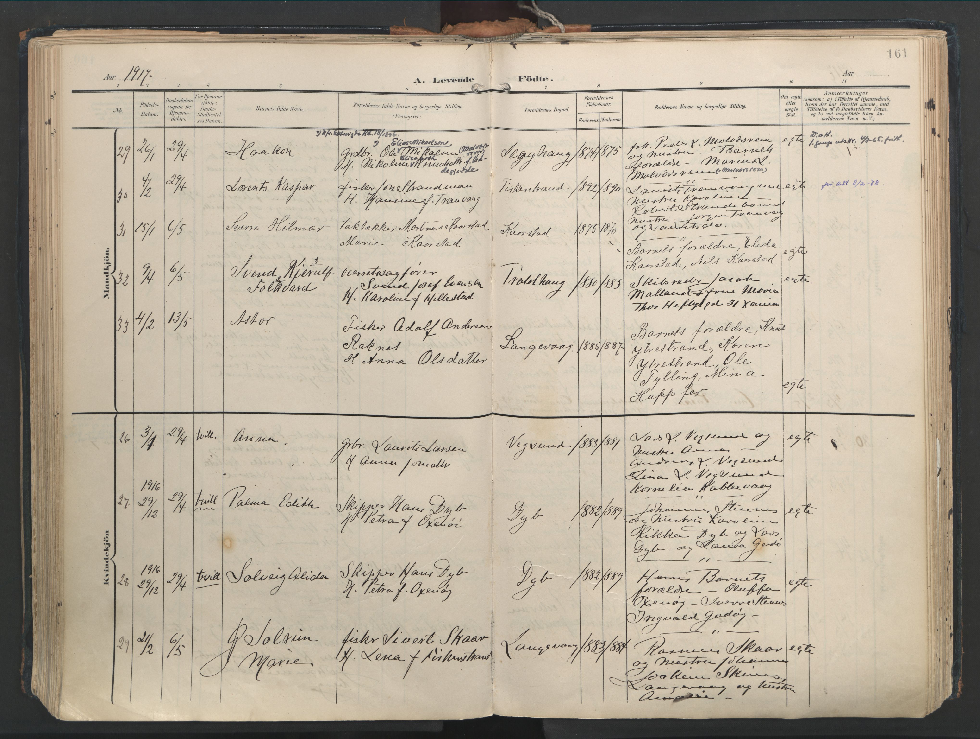 Ministerialprotokoller, klokkerbøker og fødselsregistre - Møre og Romsdal, SAT/A-1454/528/L0411: Parish register (official) no. 528A20, 1907-1920, p. 161