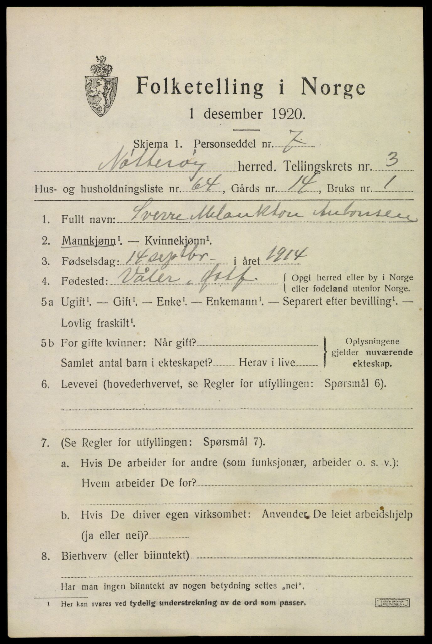 SAKO, 1920 census for Nøtterøy, 1920, p. 6231
