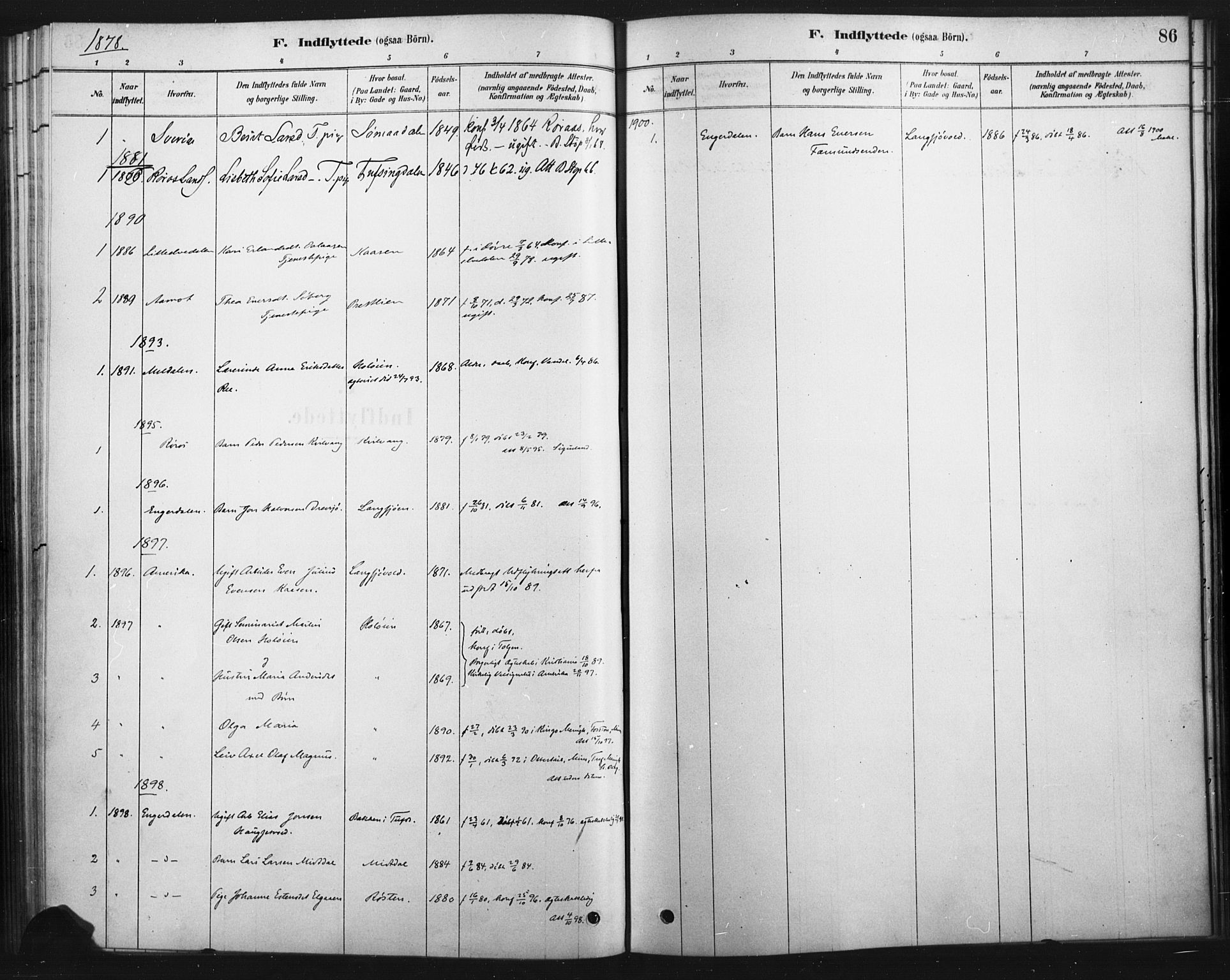 Tolga prestekontor, SAH/PREST-062/K/L0007: Parish register (official) no. 7, 1877-1900, p. 86