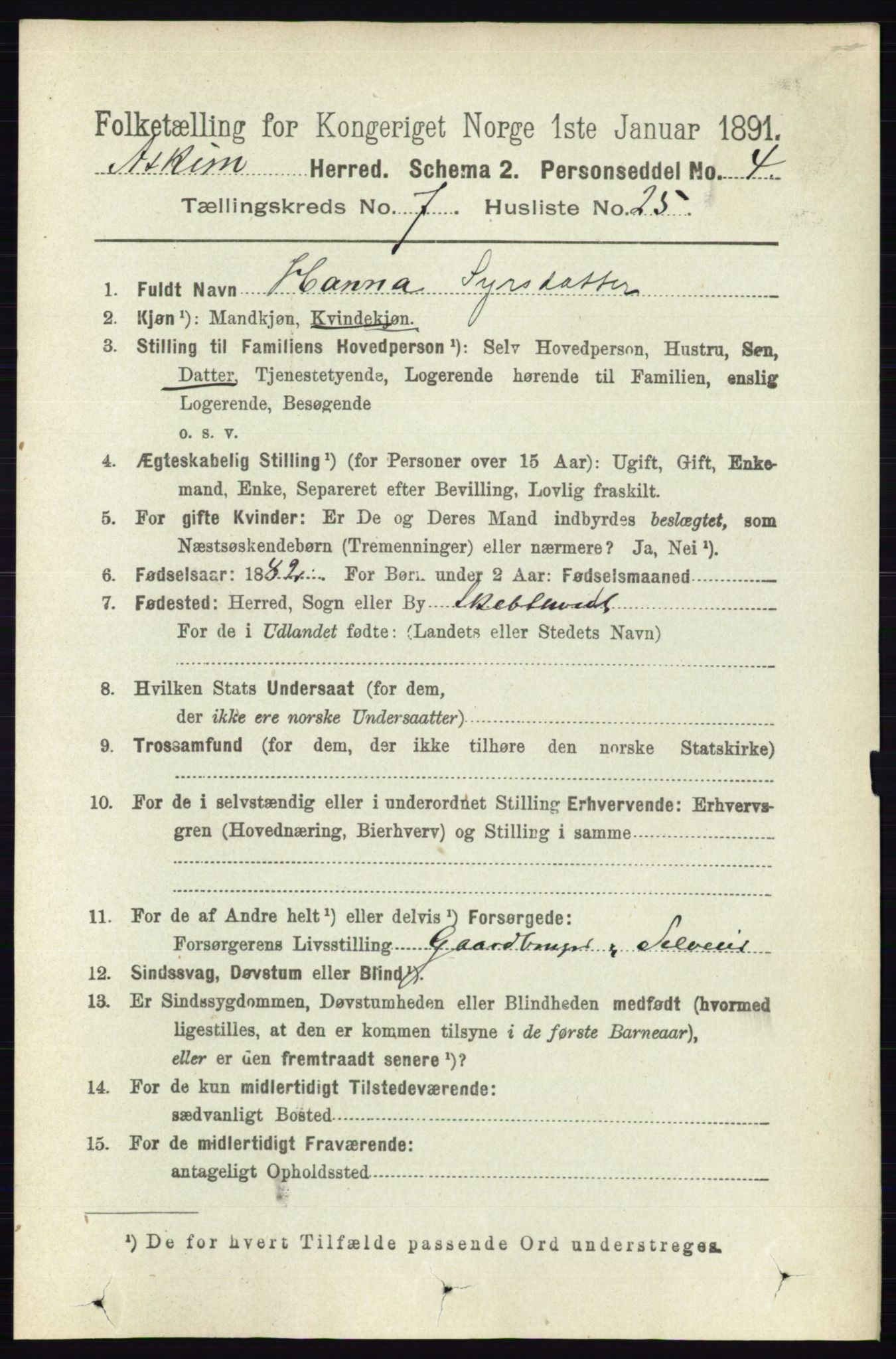 RA, 1891 census for 0124 Askim, 1891, p. 1152