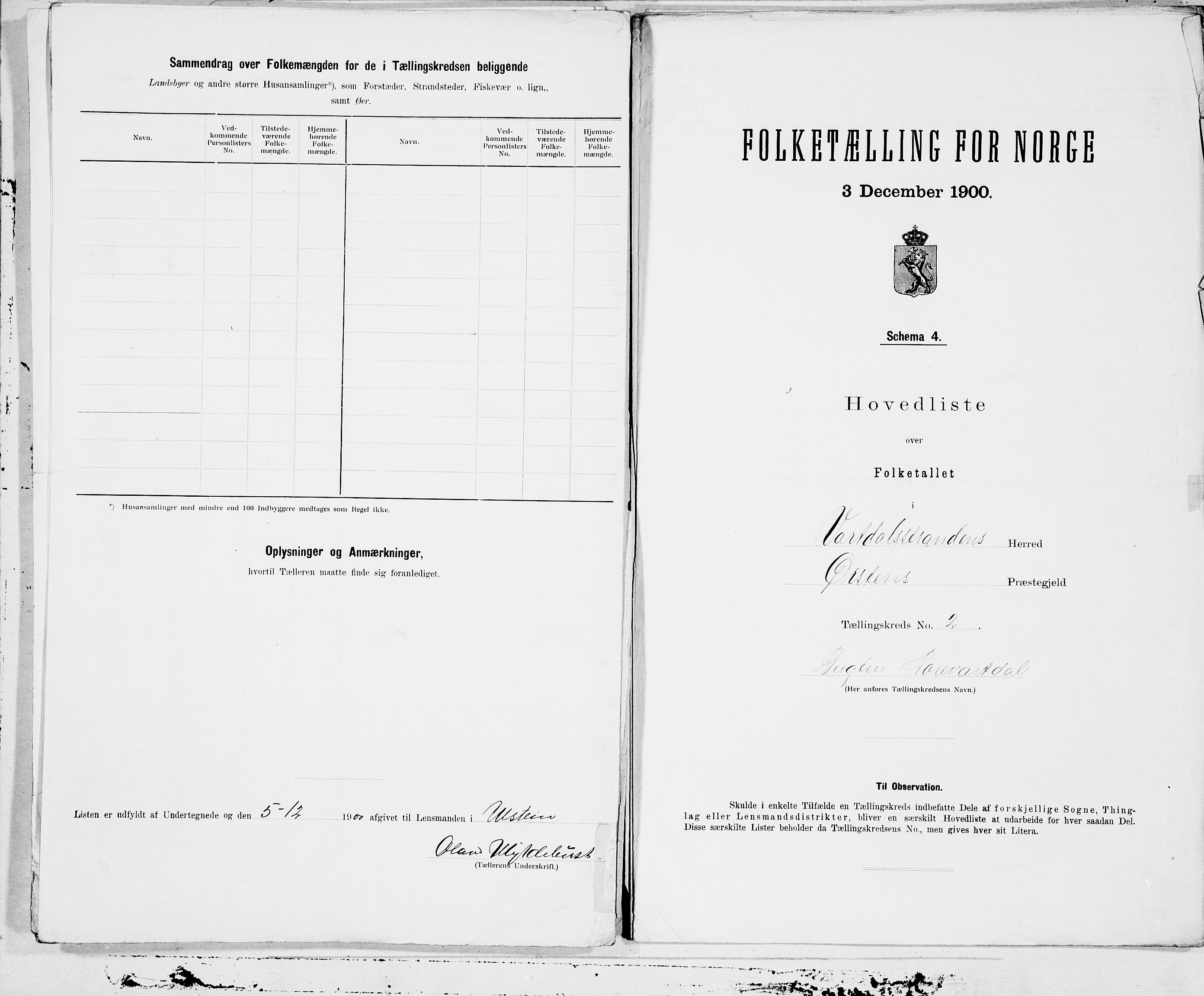 SAT, 1900 census for Vartdal, 1900, p. 4