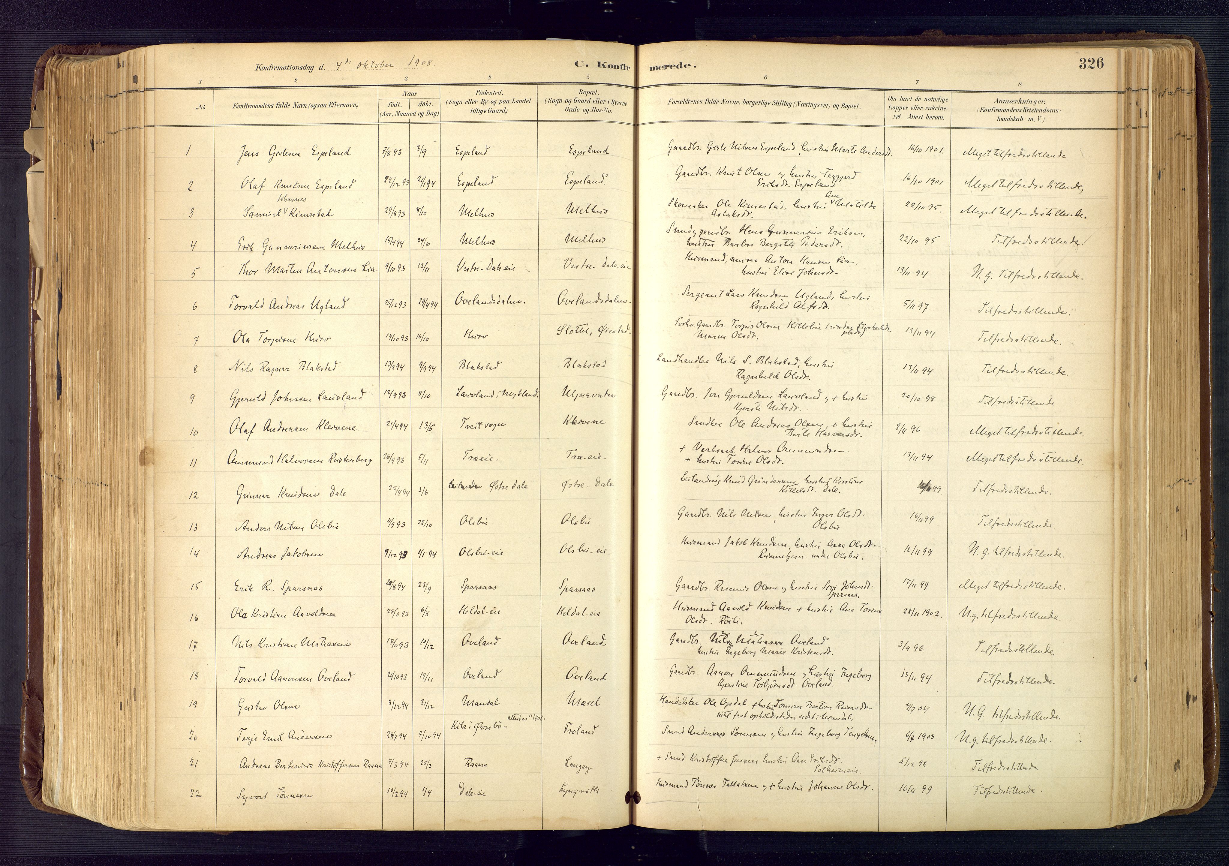 Froland sokneprestkontor, SAK/1111-0013/F/Fa/L0005: Parish register (official) no. A 5, 1882-1921, p. 326