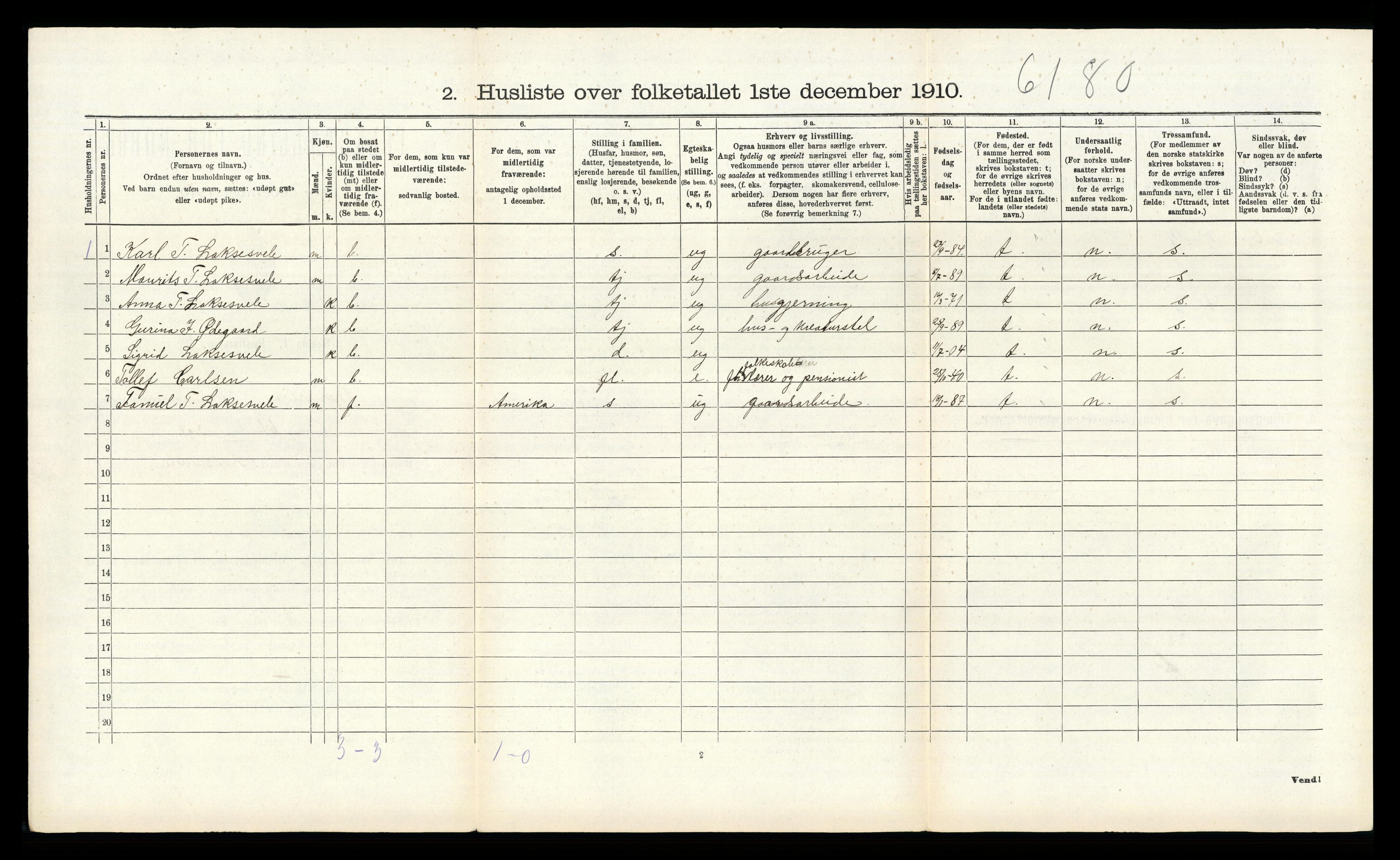 RA, 1910 census for Bjerkreim, 1910, p. 83