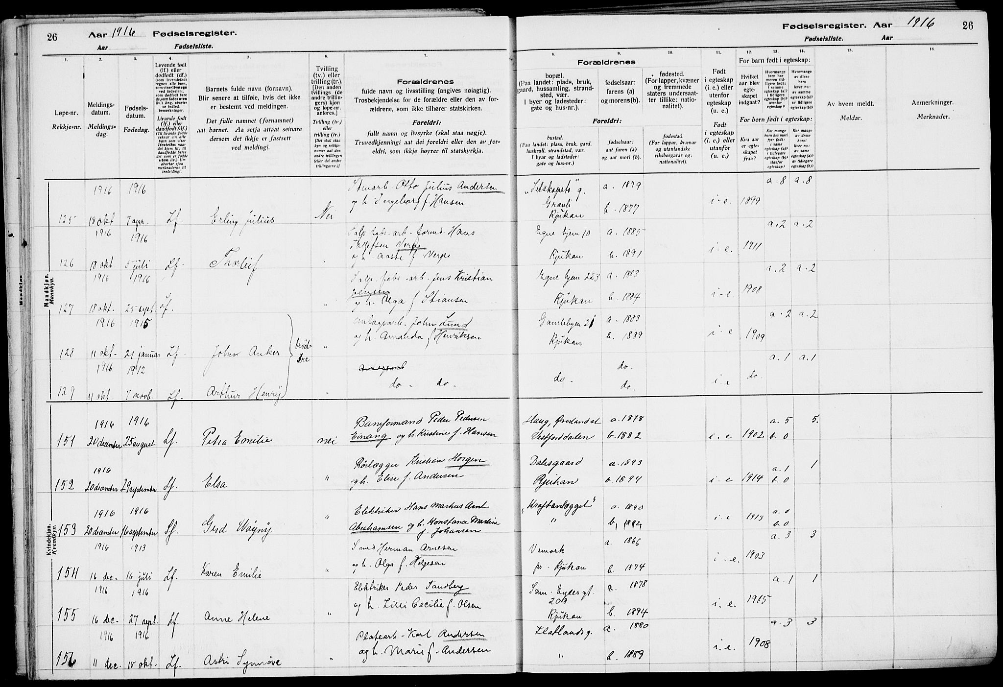 Rjukan kirkebøker, AV/SAKO-A-294/J/Ja/L0001: Birth register no. 1, 1916-1922, p. 26