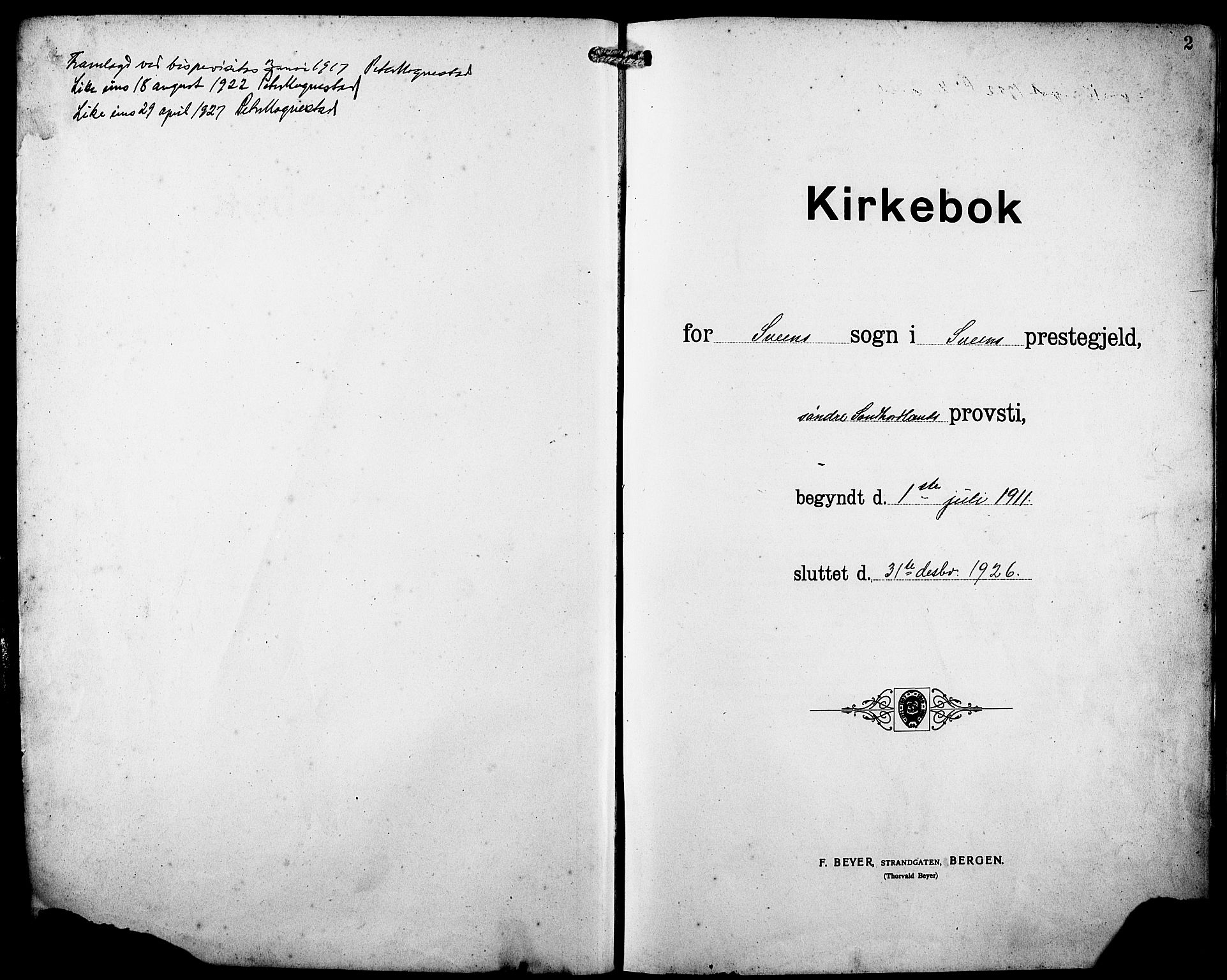 Sveio Sokneprestembete, SAB/A-78501/H/Hab: Parish register (copy) no. A 5, 1911-1926, p. 2