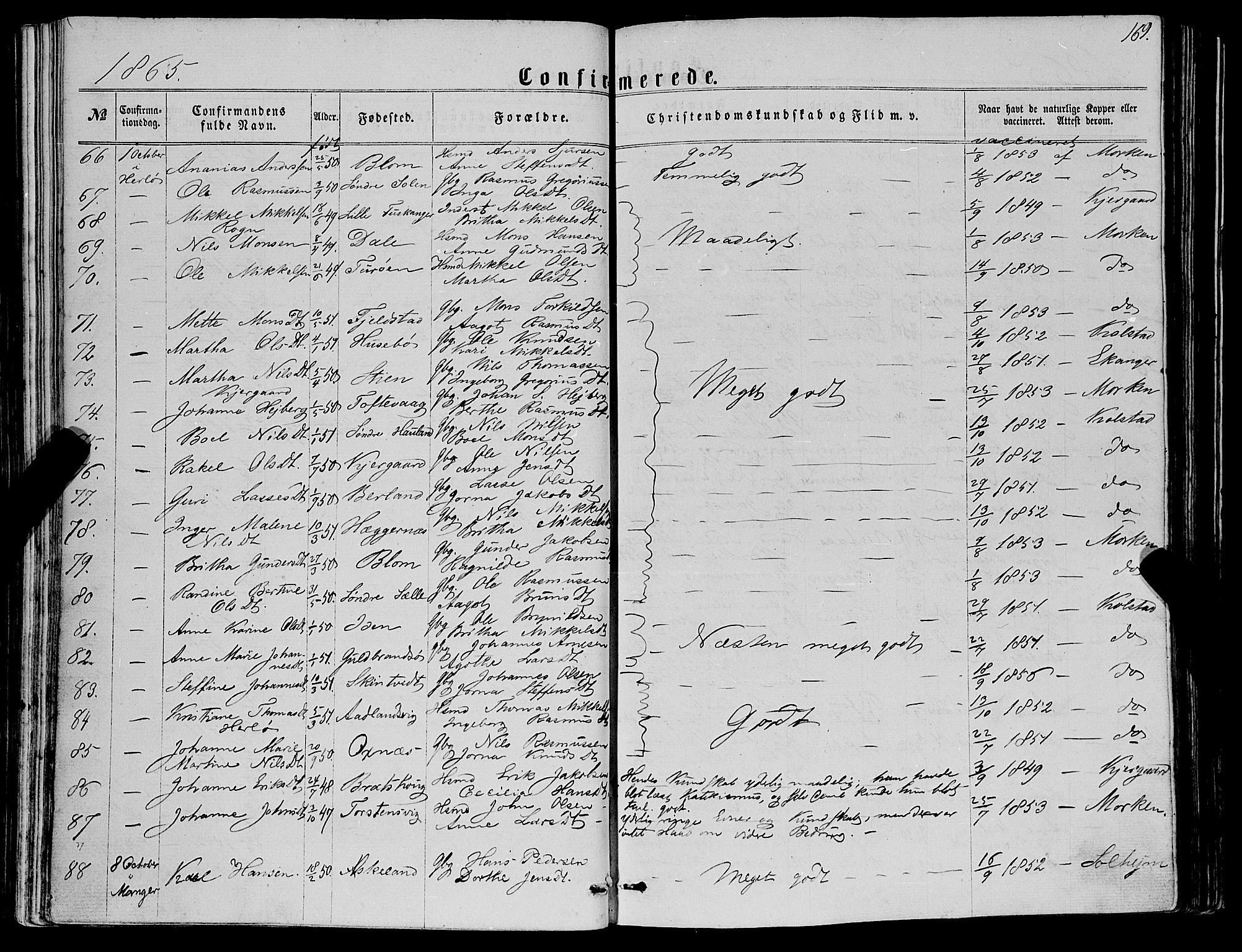 Manger sokneprestembete, SAB/A-76801/H/Haa: Parish register (official) no. A 7, 1860-1870, p. 169