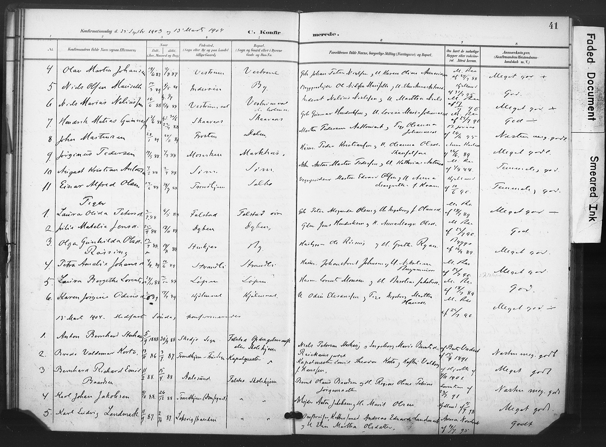 Ministerialprotokoller, klokkerbøker og fødselsregistre - Nord-Trøndelag, AV/SAT-A-1458/719/L0179: Parish register (official) no. 719A02, 1901-1923, p. 41