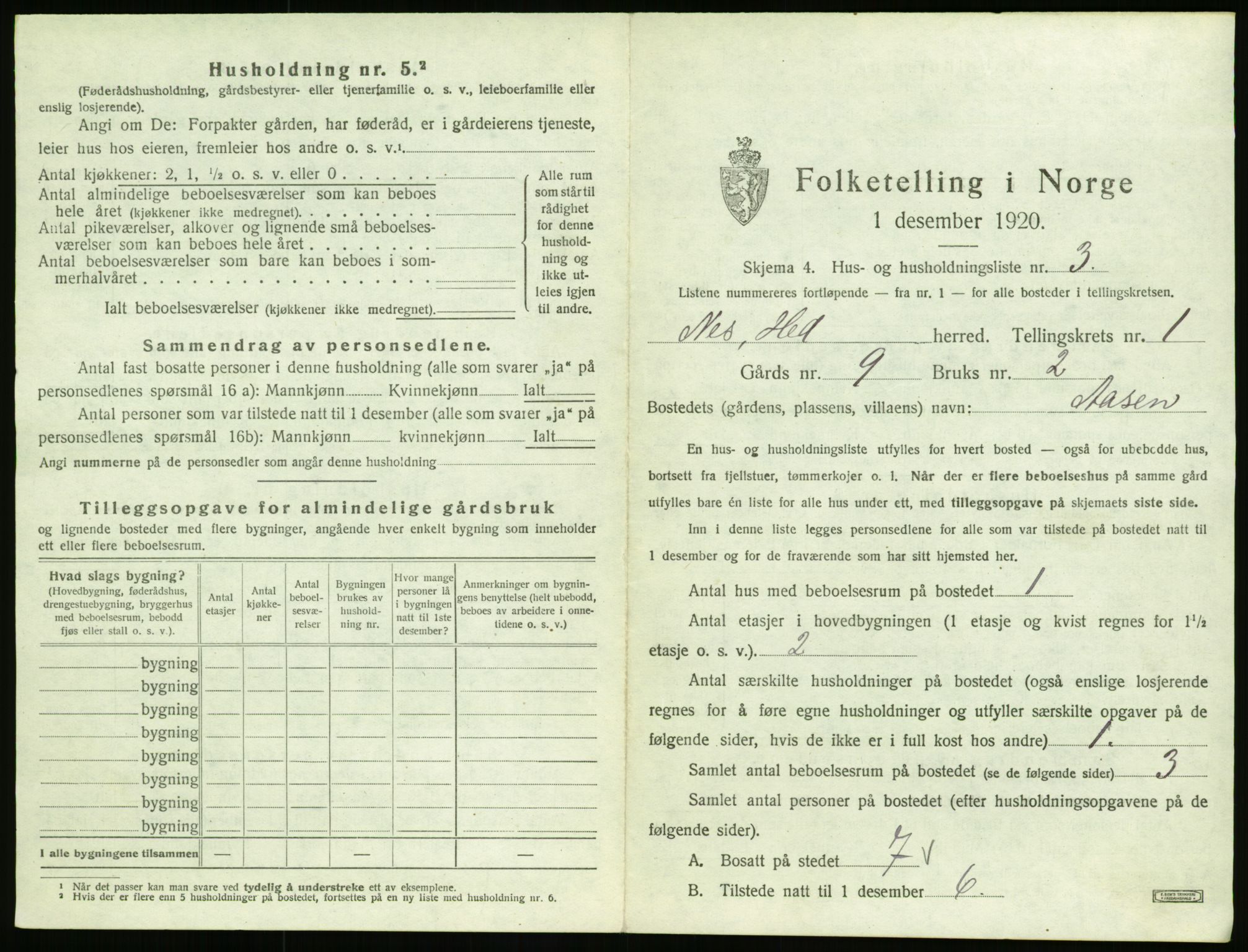 SAH, 1920 census for Nes (Hedmark), 1920, p. 39