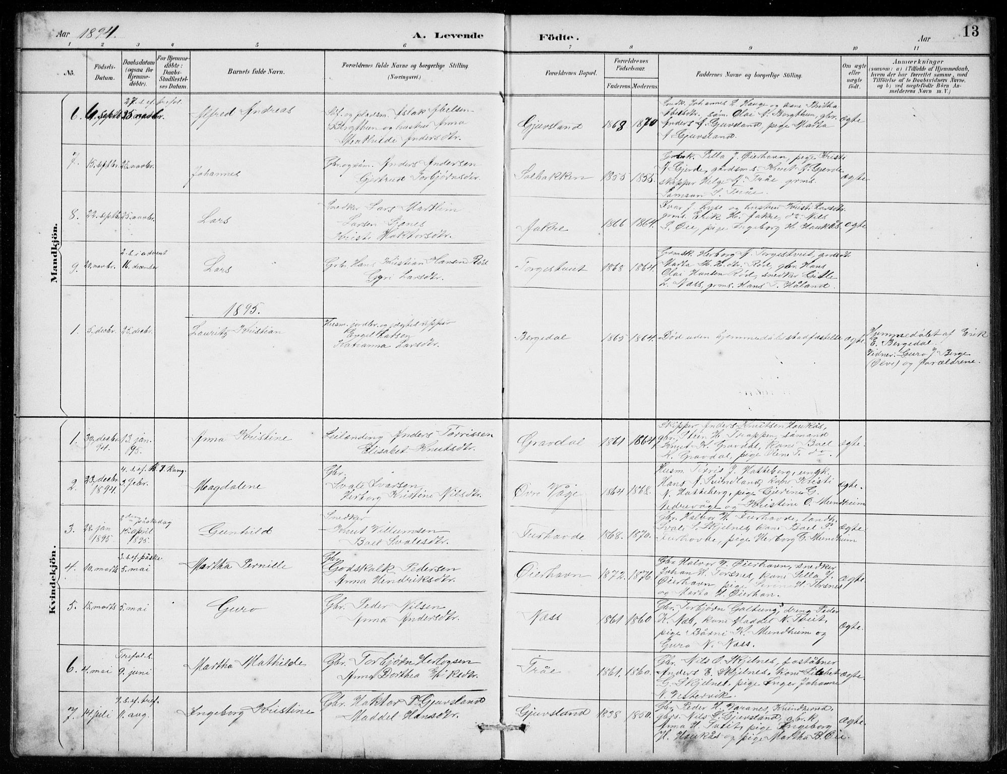 Strandebarm sokneprestembete, AV/SAB-A-78401/H/Hab: Parish register (copy) no. C  1, 1891-1913, p. 13