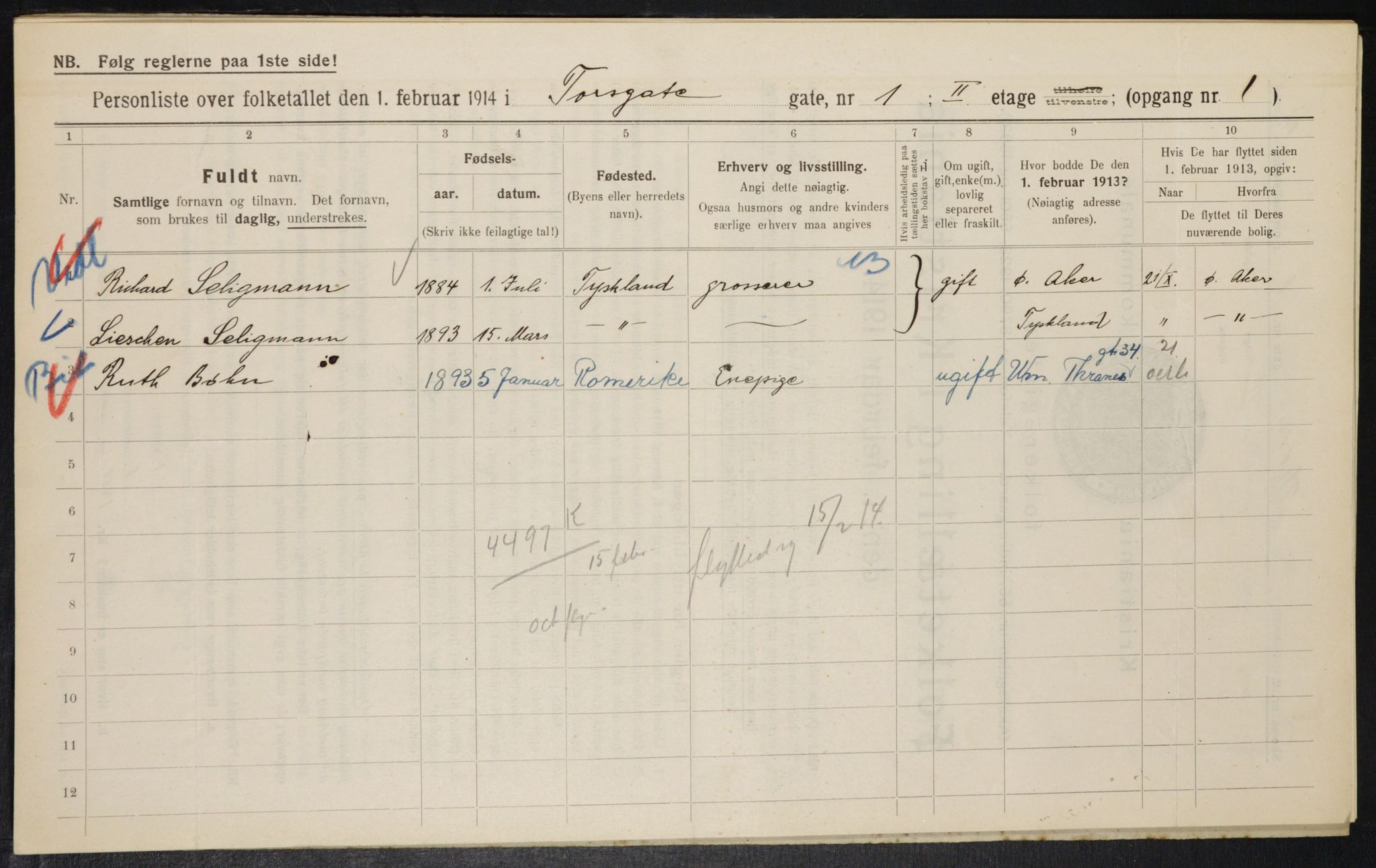 OBA, Municipal Census 1914 for Kristiania, 1914, p. 115138