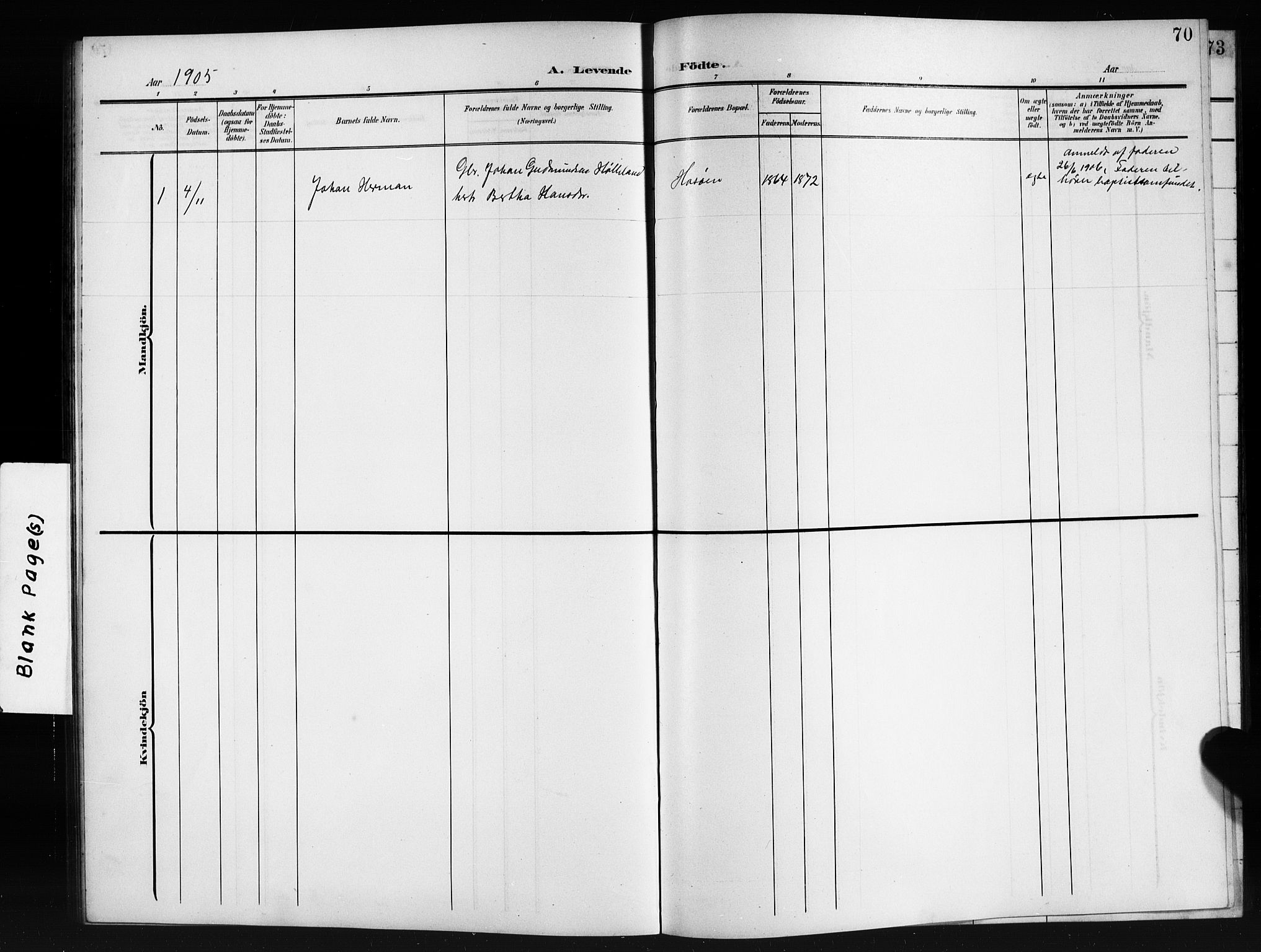 Lindås Sokneprestembete, SAB/A-76701/H/Hab: Parish register (copy) no. E 4, 1906-1921, p. 70