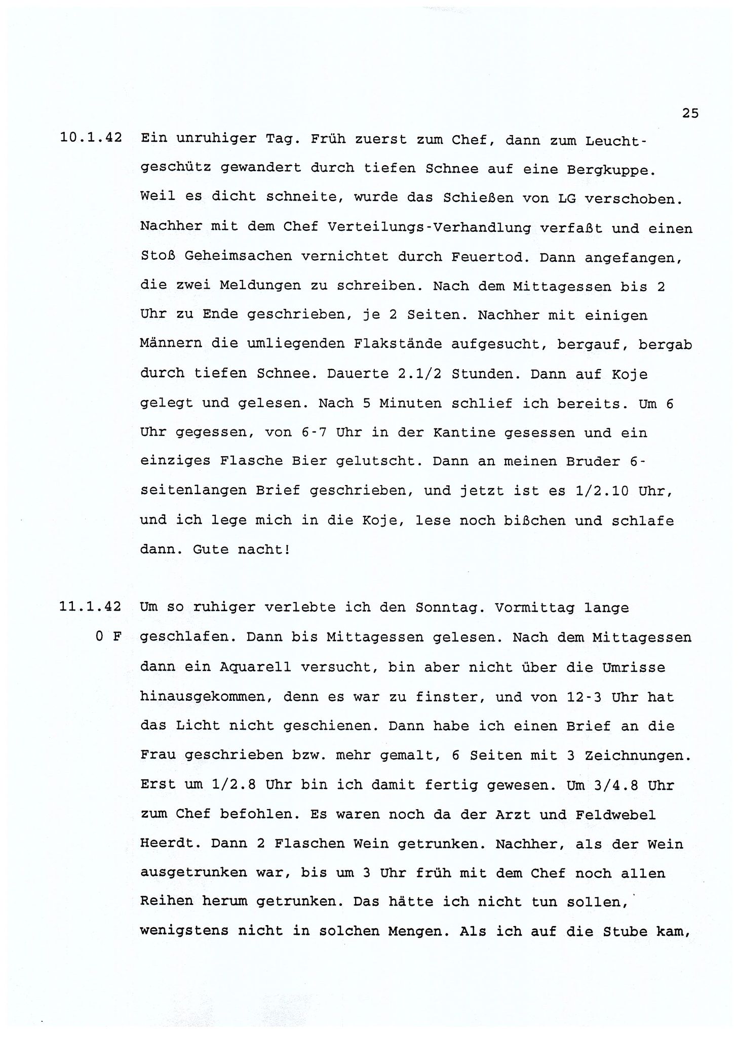 Dagbokopptegnelser av en tysk marineoffiser stasjonert i Norge , FMFB/A-1160/F/L0001: Dagbokopptegnelser av en tysk marineoffiser stasjonert i Norge, 1941-1944, p. 25