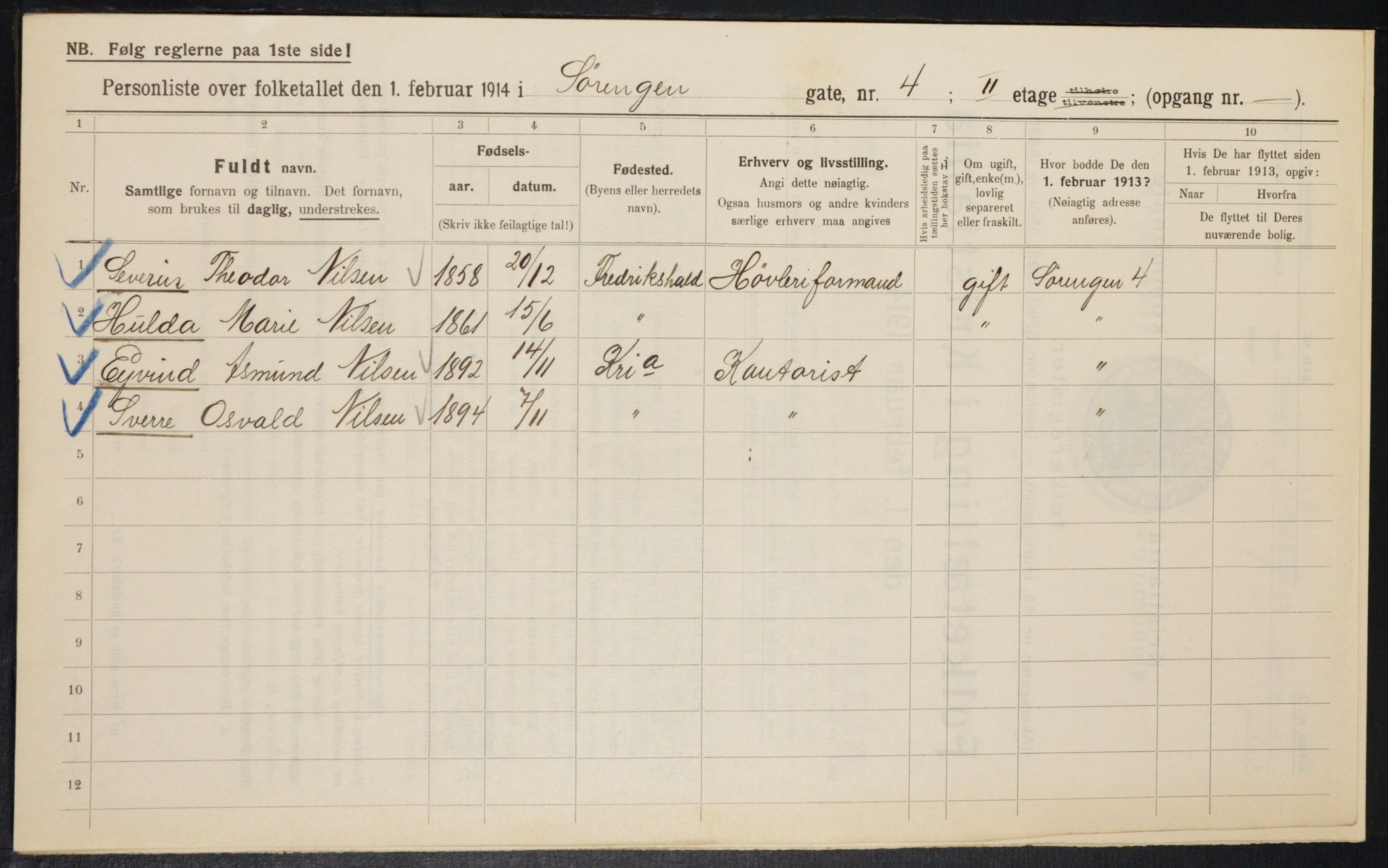 OBA, Municipal Census 1914 for Kristiania, 1914, p. 107110