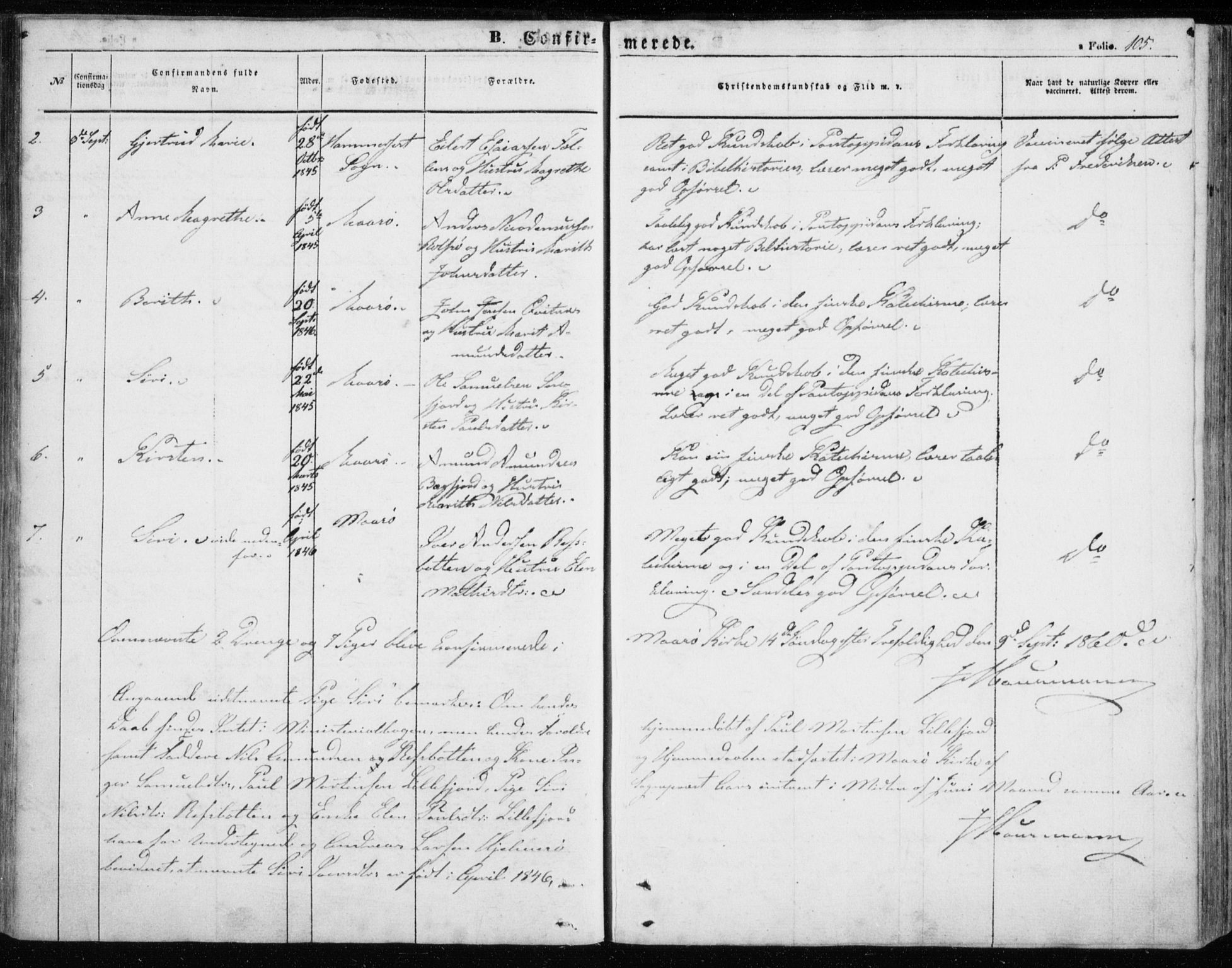 Måsøy sokneprestkontor, AV/SATØ-S-1348/H/Ha/L0002kirke: Parish register (official) no. 2, 1852-1865, p. 105