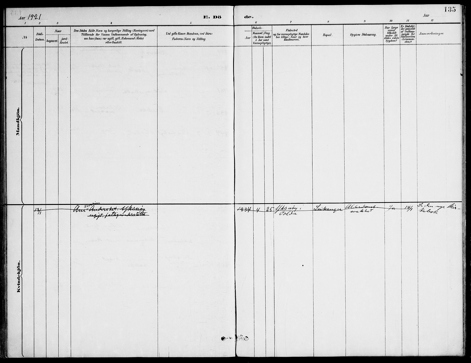 Ministerialprotokoller, klokkerbøker og fødselsregistre - Møre og Romsdal, AV/SAT-A-1454/508/L0095: Parish register (official) no. 508A02, 1887-1920, p. 135