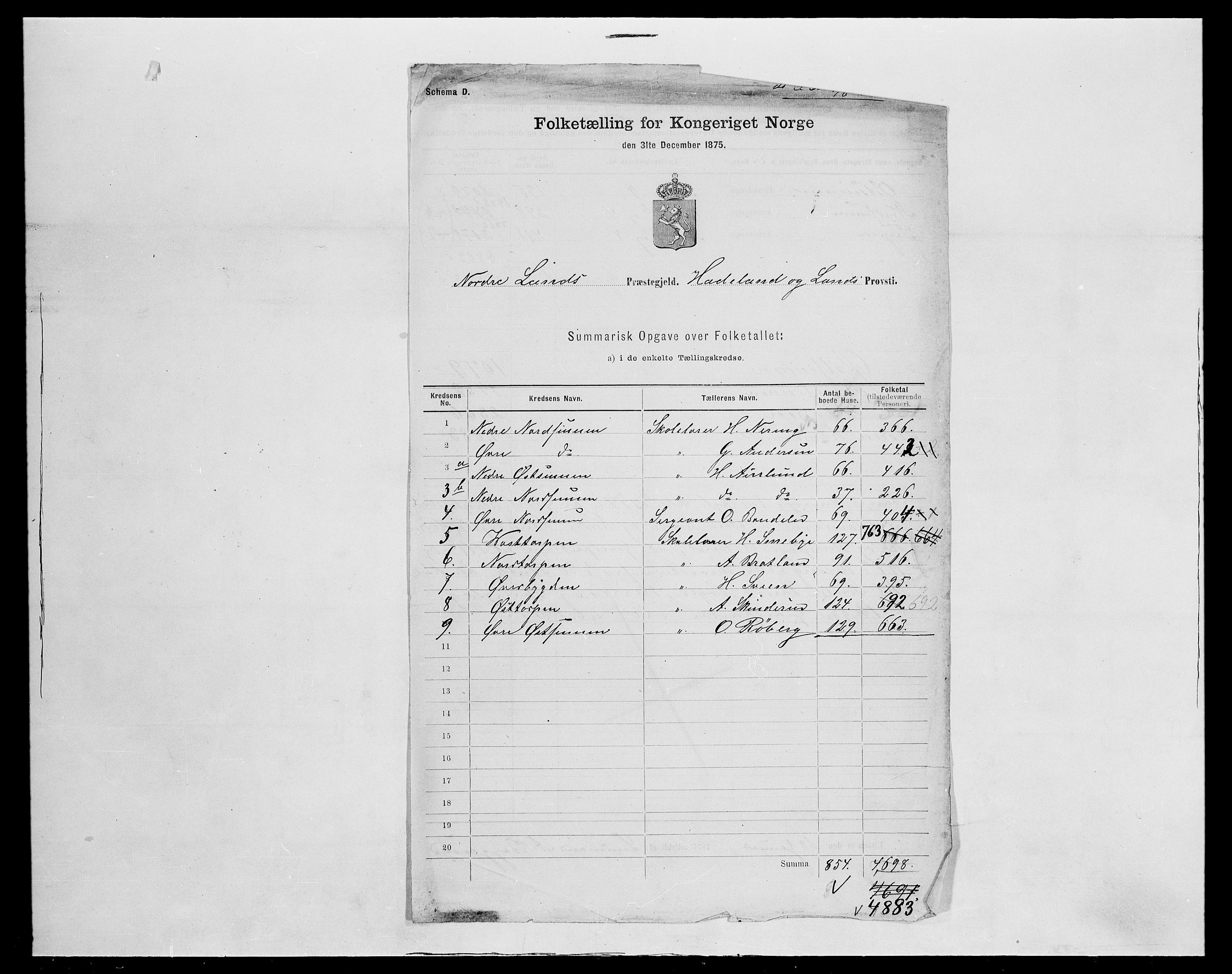 SAH, 1875 census for 0538P Nordre Land, 1875, p. 11