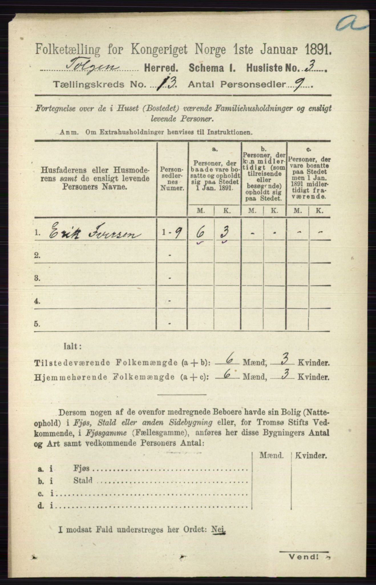 RA, 1891 census for 0436 Tolga, 1891, p. 3848