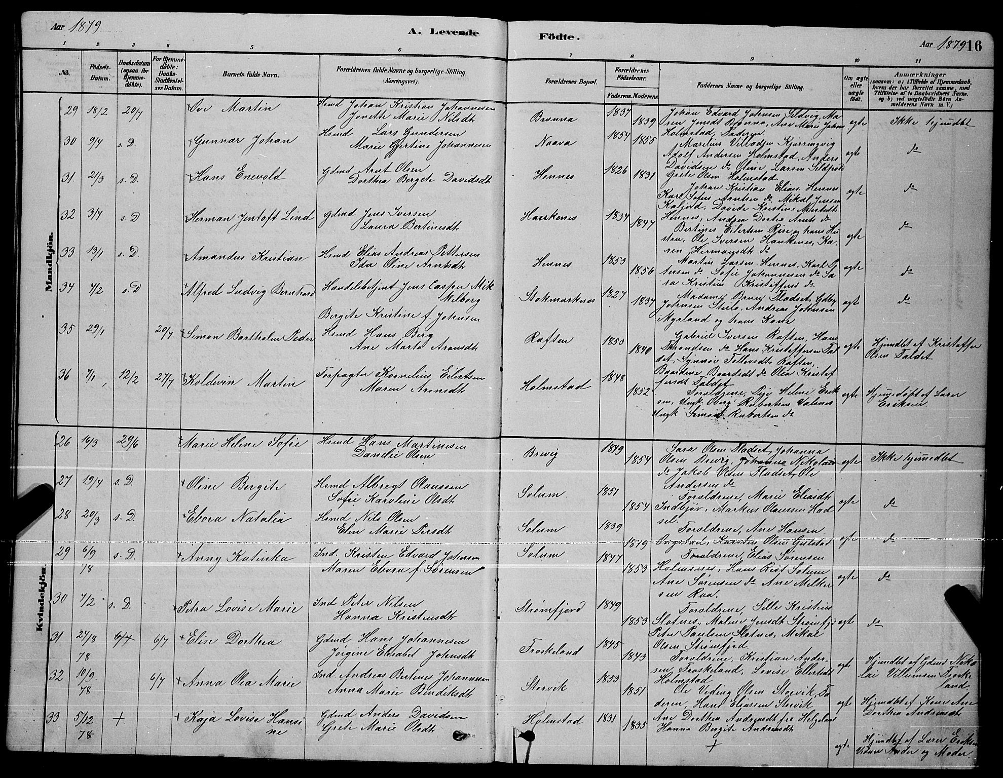 Ministerialprotokoller, klokkerbøker og fødselsregistre - Nordland, SAT/A-1459/888/L1267: Parish register (copy) no. 888C05, 1878-1890, p. 16
