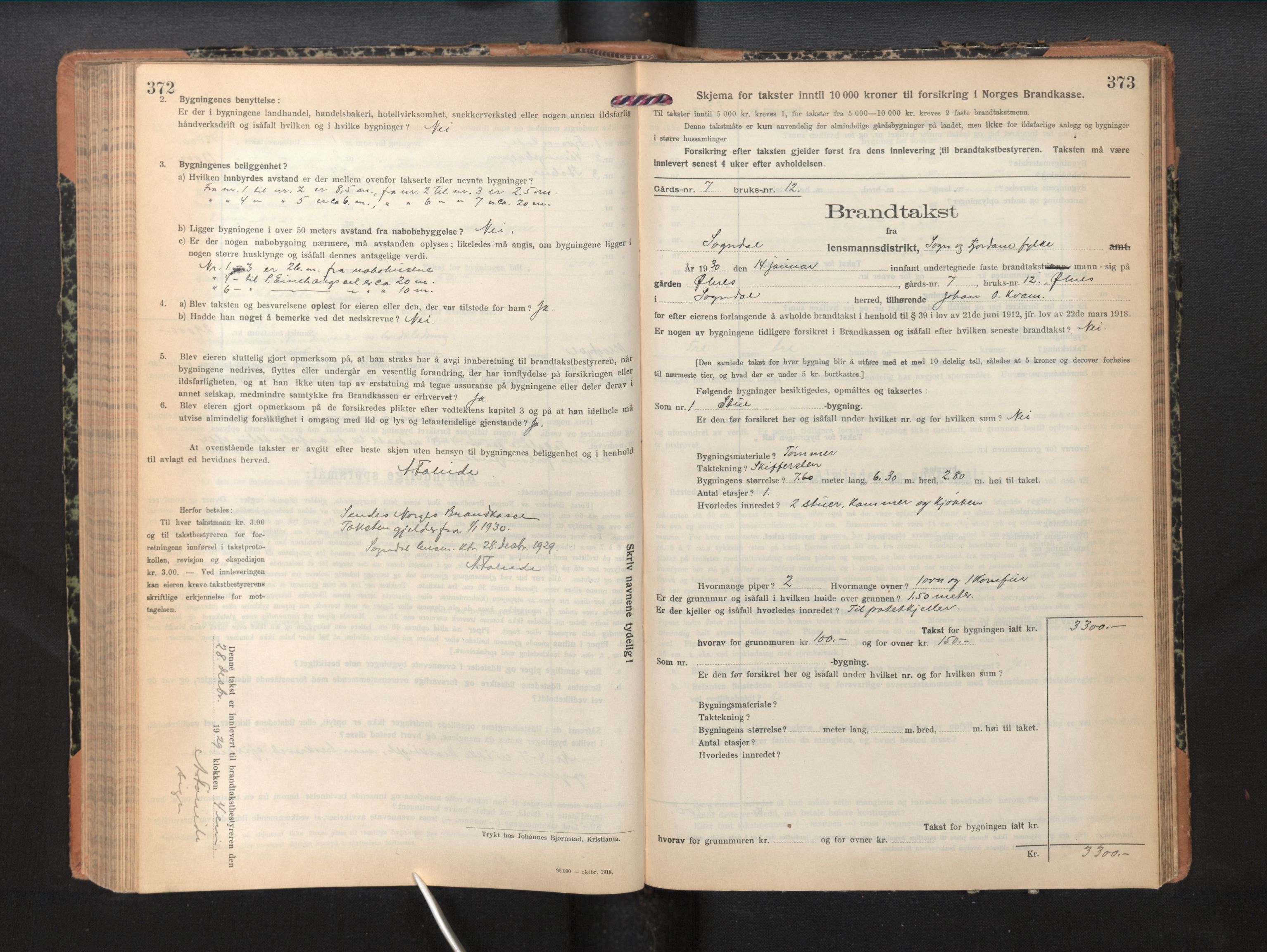 Lensmannen i Sogndal, SAB/A-29901/0012/L0012: Branntakstprotokoll, skjematakst, 1922-1931, p. 372-373