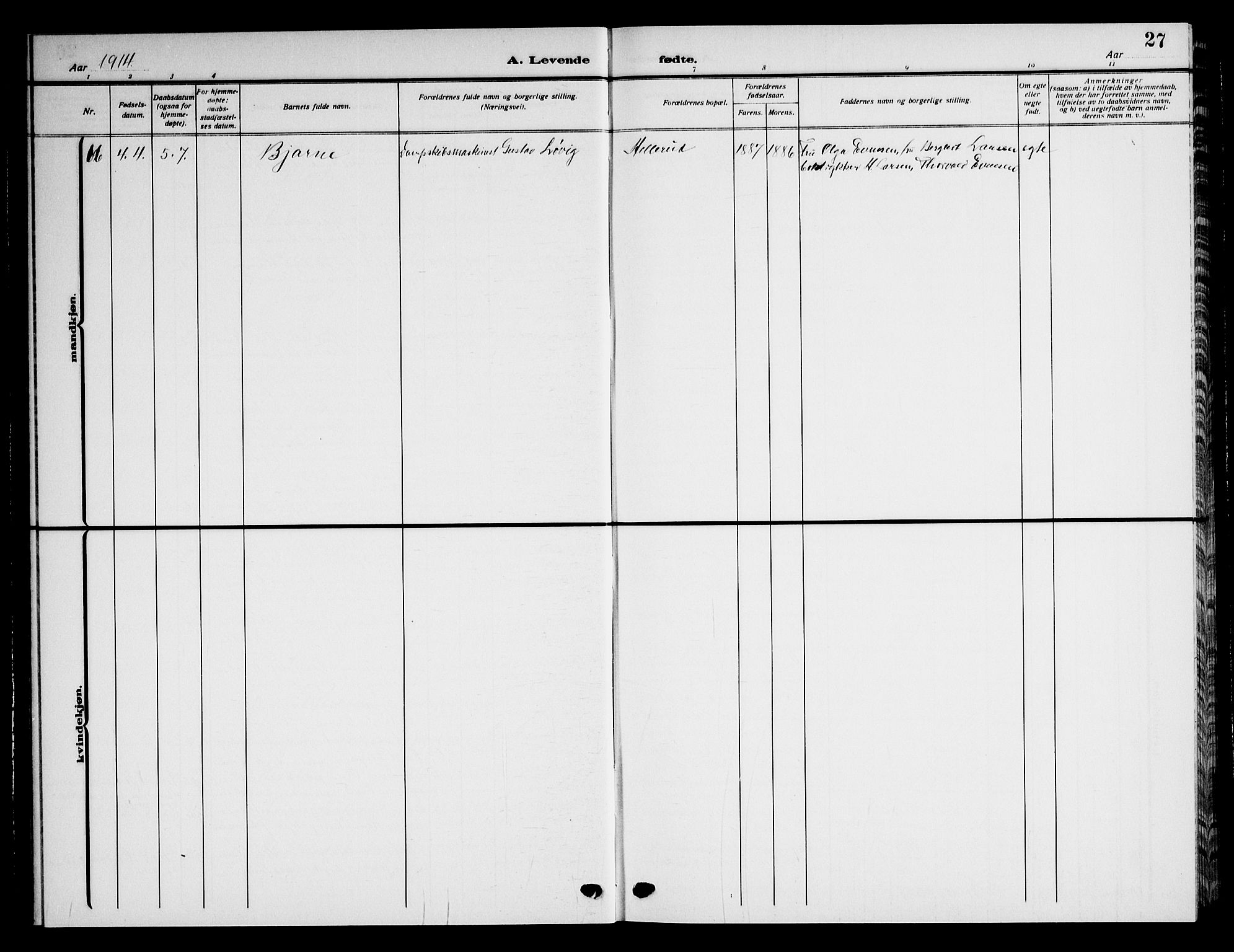 Nordstrand prestekontor Kirkebøker, AV/SAO-A-10362a/G/Ga/L0001: Parish register (copy) no. I 1, 1911-1918, p. 27