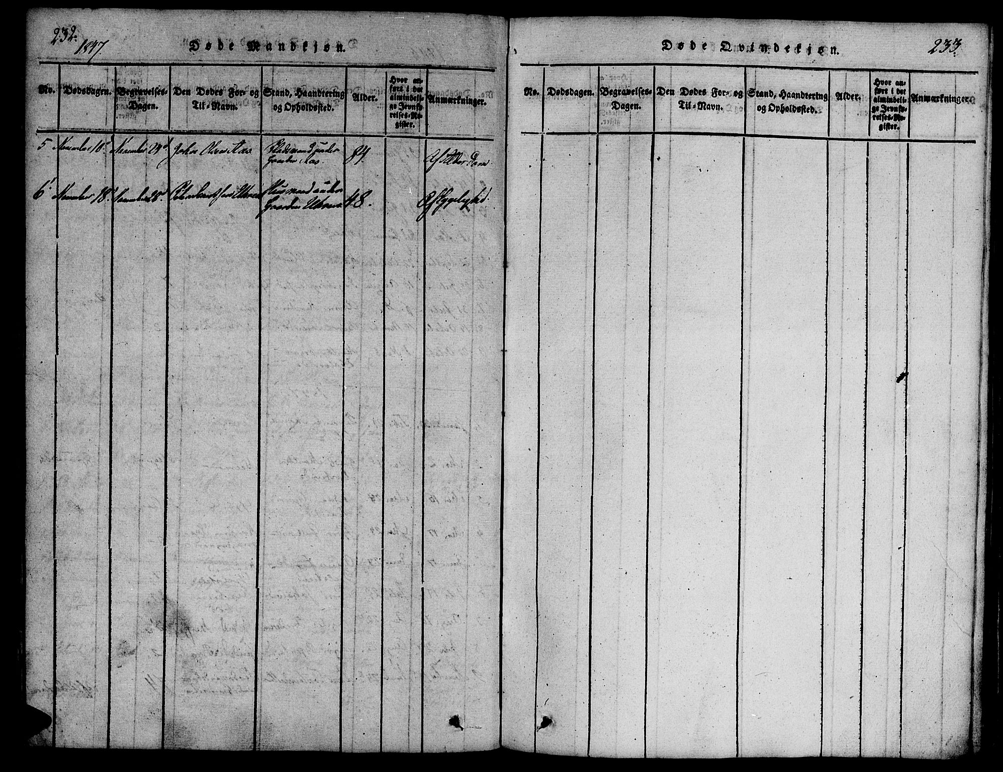 Ministerialprotokoller, klokkerbøker og fødselsregistre - Møre og Romsdal, SAT/A-1454/539/L0528: Parish register (official) no. 539A01, 1818-1847, p. 232-233