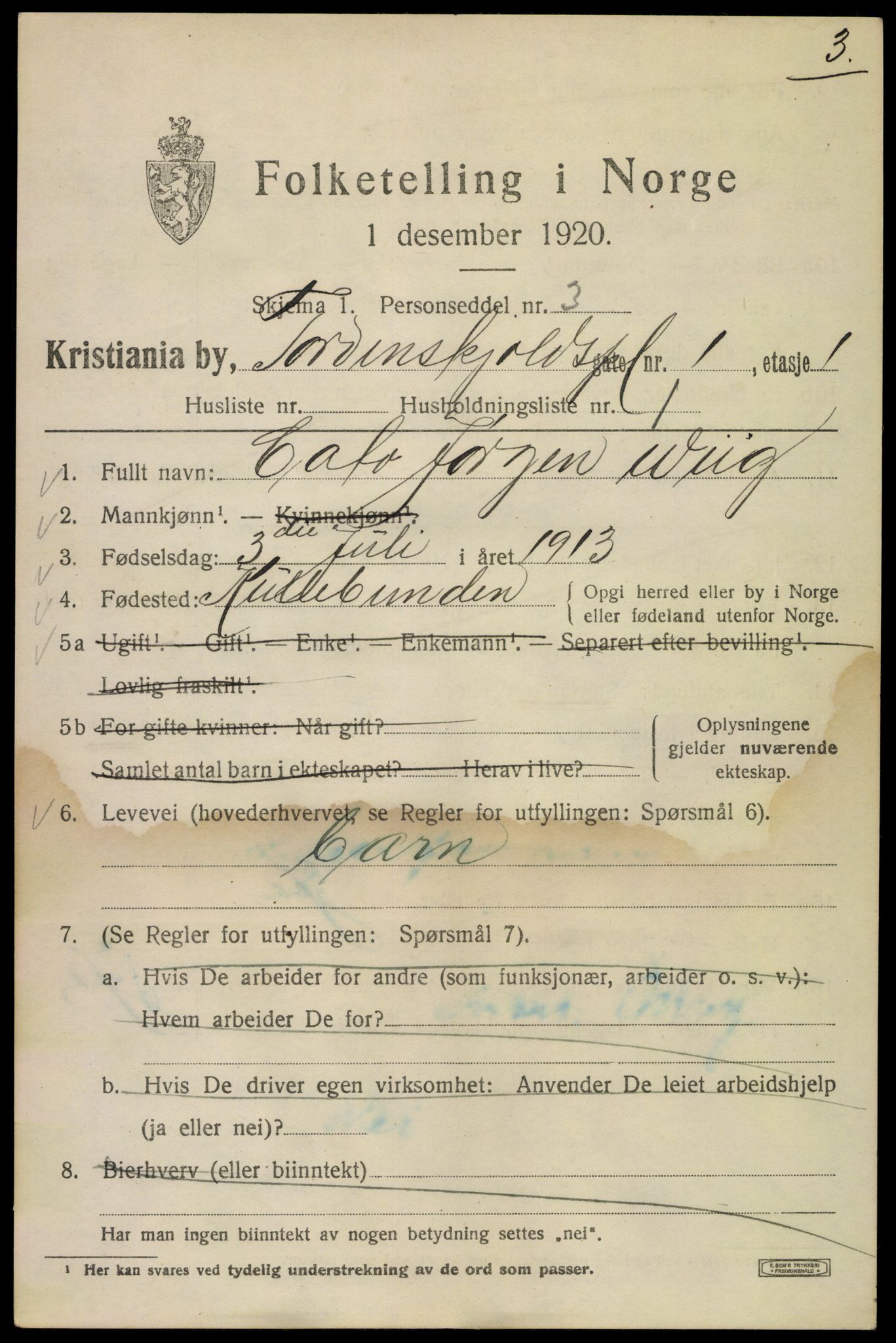 SAO, 1920 census for Kristiania, 1920, p. 589929