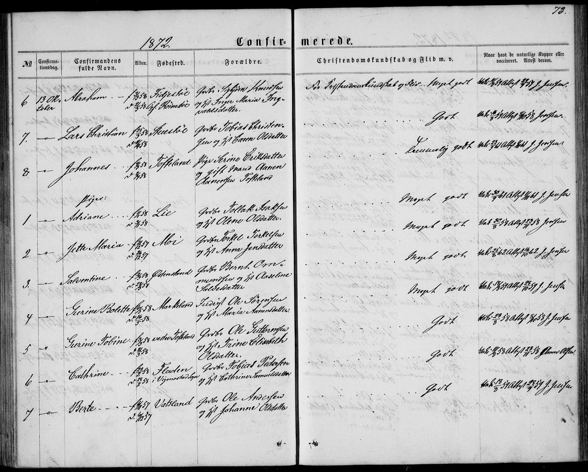 Lyngdal sokneprestkontor, SAK/1111-0029/F/Fa/Fab/L0002: Parish register (official) no. A 2, 1861-1878, p. 73