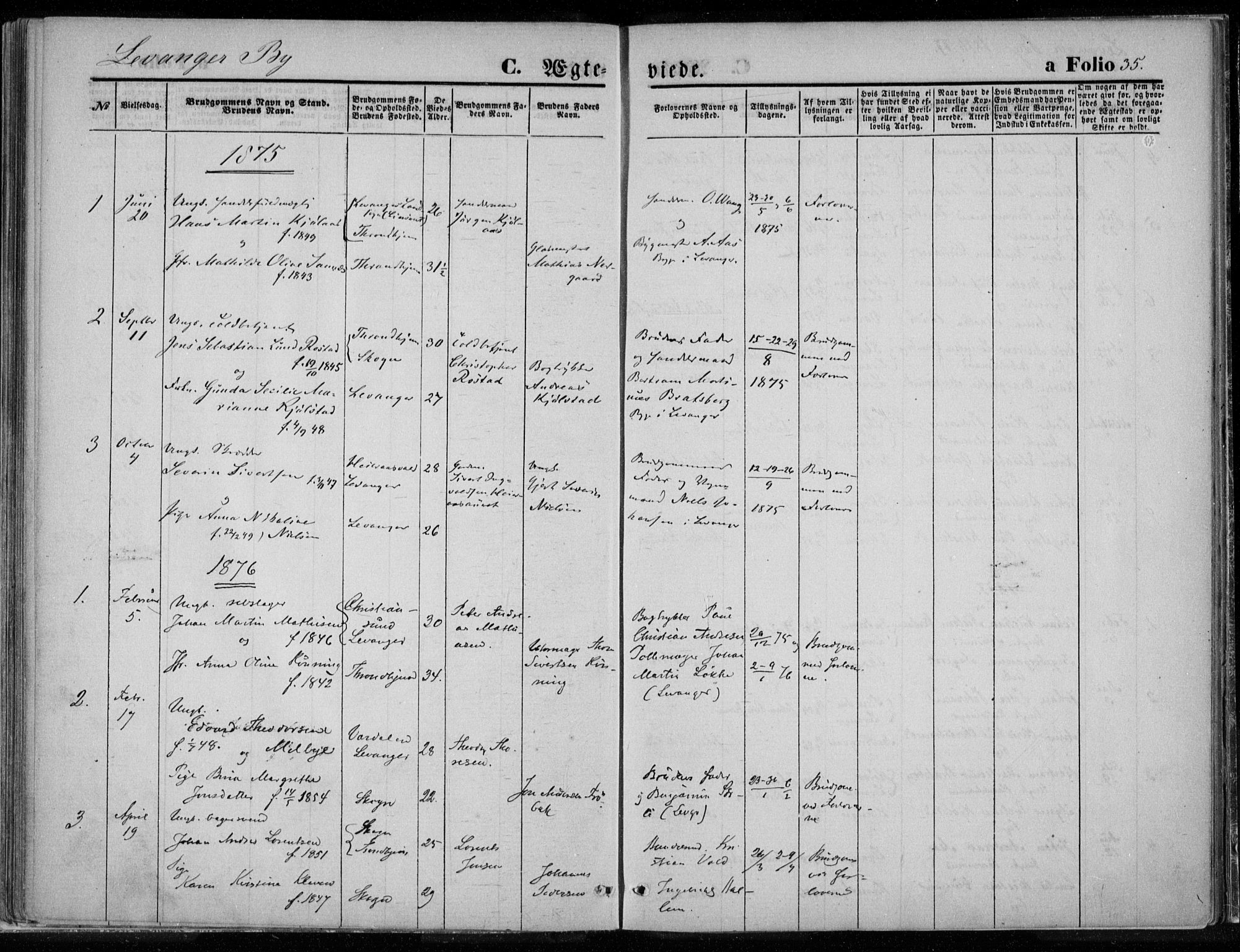 Ministerialprotokoller, klokkerbøker og fødselsregistre - Nord-Trøndelag, SAT/A-1458/720/L0187: Parish register (official) no. 720A04 /1, 1875-1879, p. 35