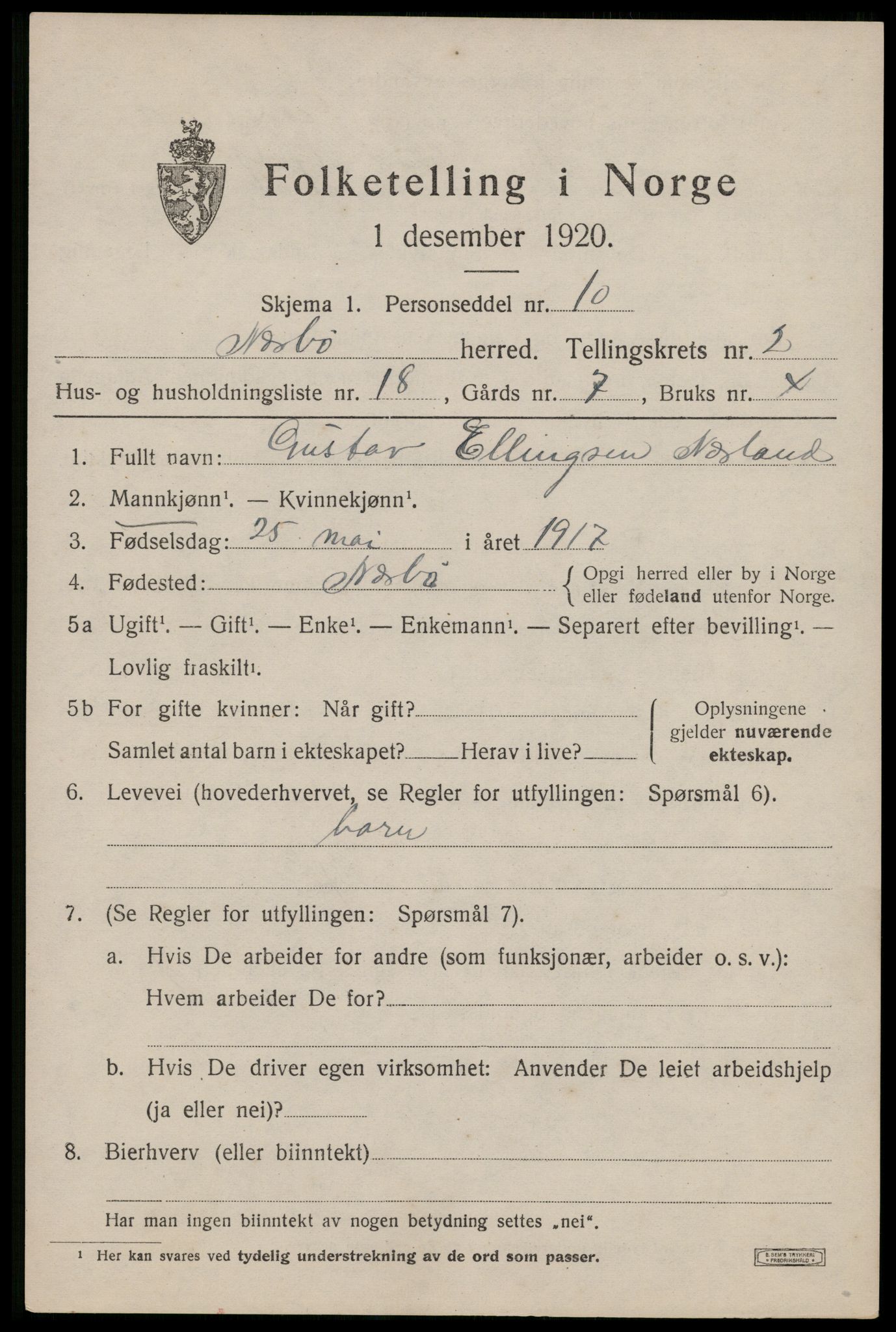 SAST, 1920 census for Nærbø, 1920, p. 1655