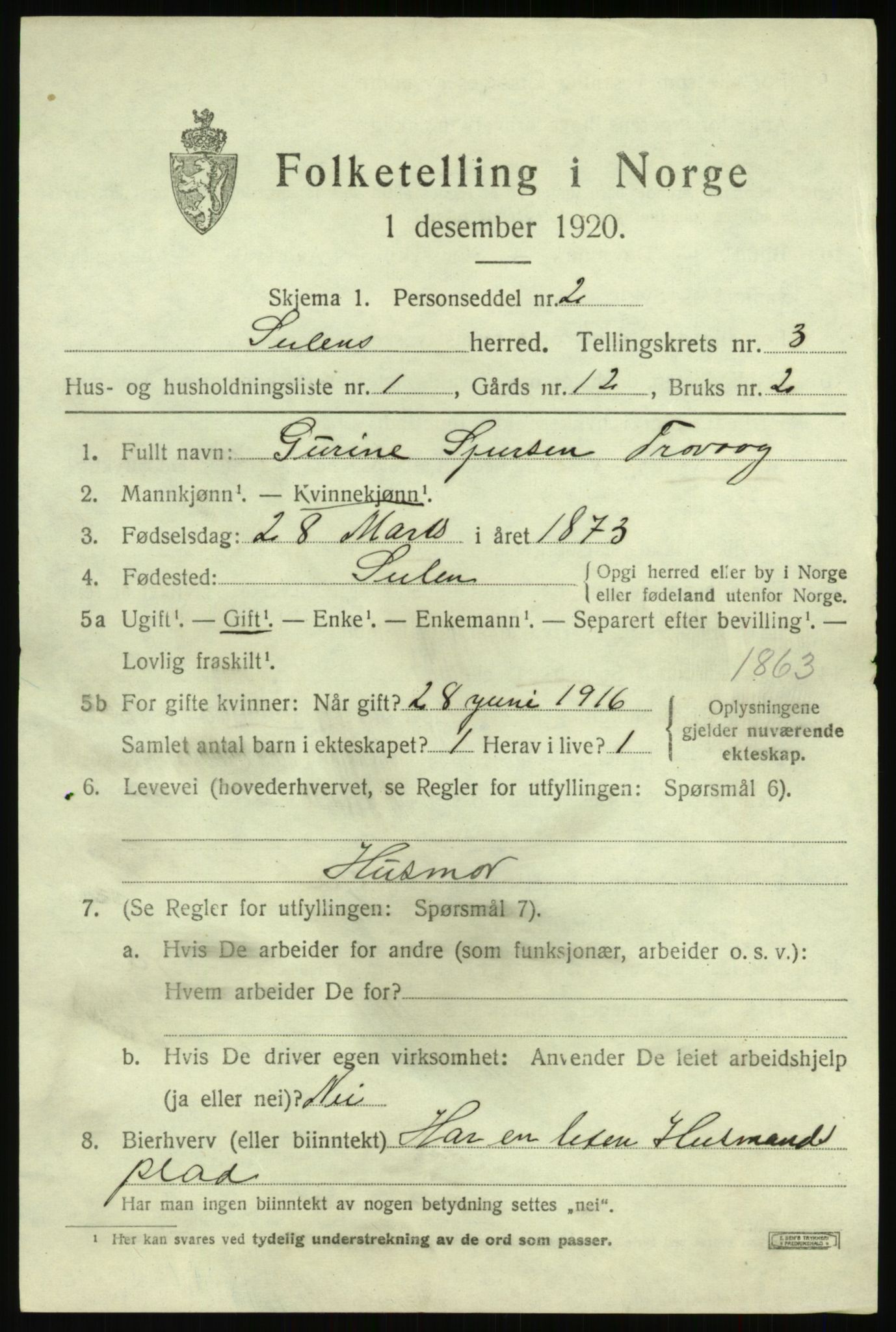 SAB, 1920 census for Solund, 1920, p. 1552