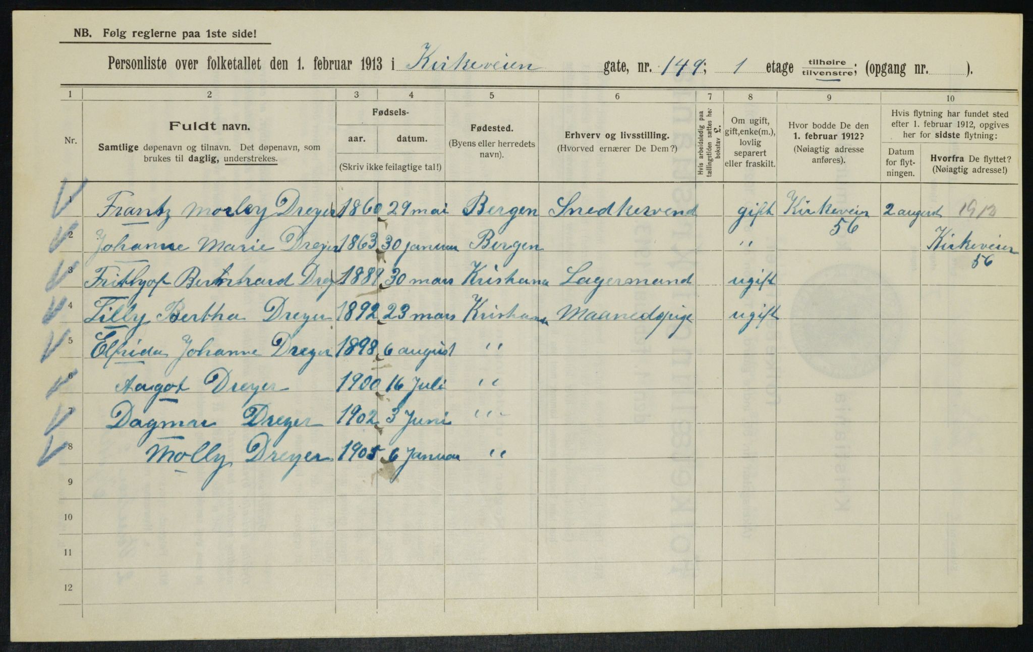 OBA, Municipal Census 1913 for Kristiania, 1913, p. 51197