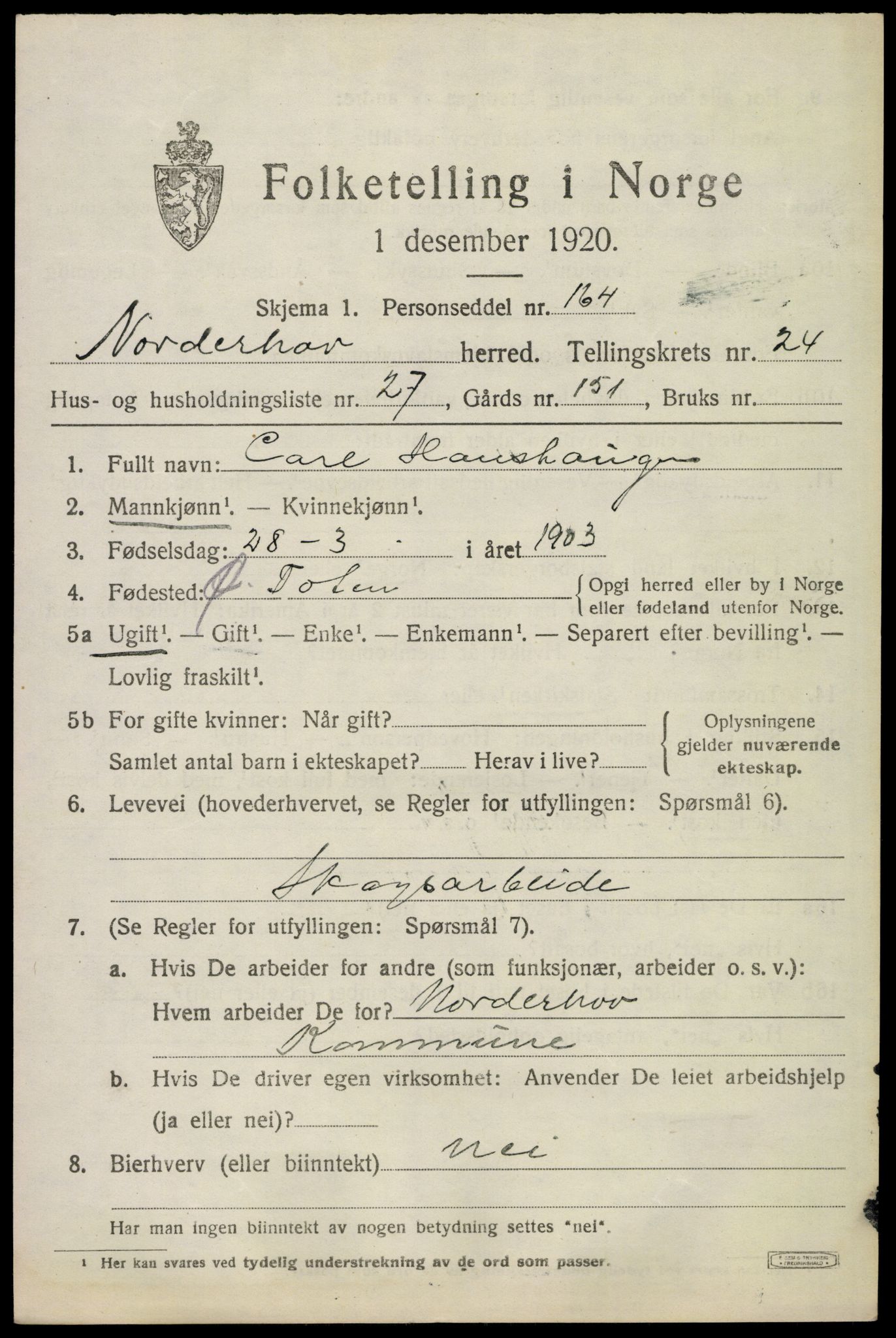 SAKO, 1920 census for Norderhov, 1920, p. 23767