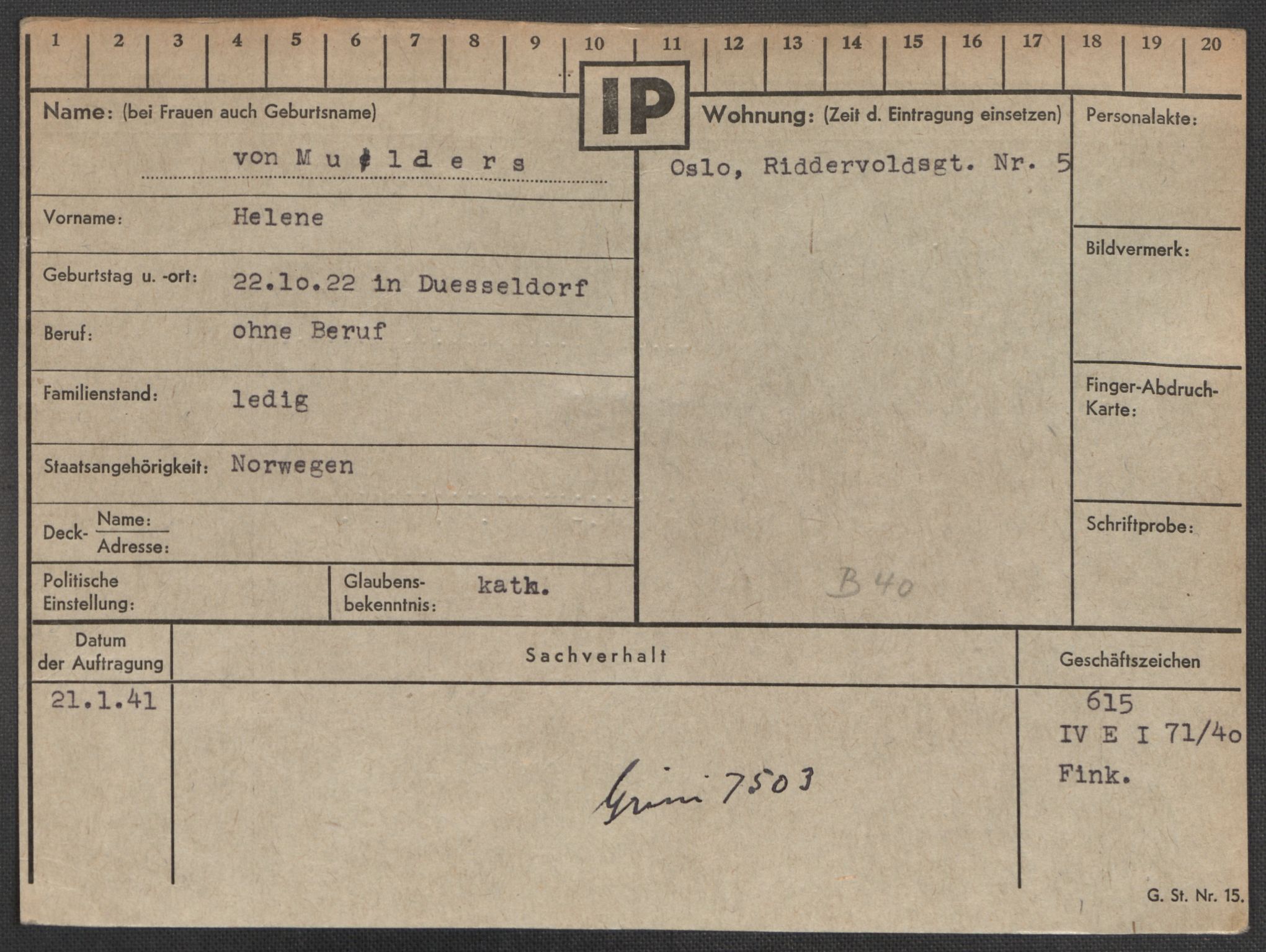 Befehlshaber der Sicherheitspolizei und des SD, AV/RA-RAFA-5969/E/Ea/Eaa/L0007: Register over norske fanger i Møllergata 19: Lundb-N, 1940-1945, p. 854