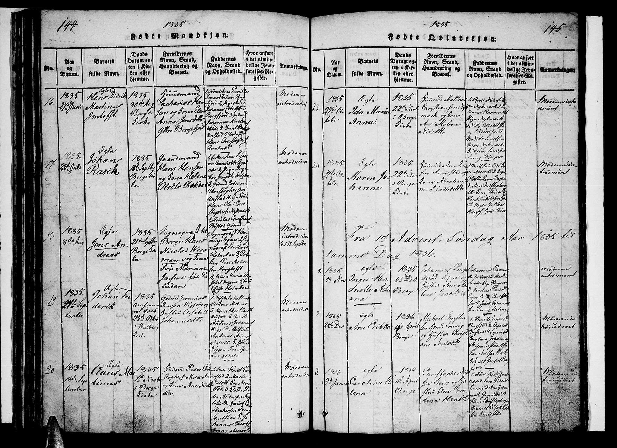 Ministerialprotokoller, klokkerbøker og fødselsregistre - Nordland, SAT/A-1459/880/L1130: Parish register (official) no. 880A04, 1821-1843, p. 144-145