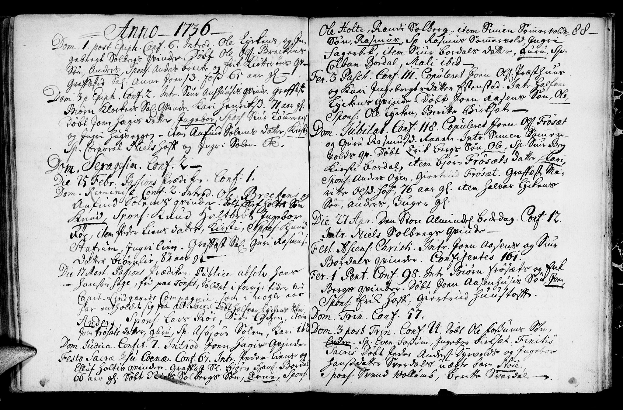 Ministerialprotokoller, klokkerbøker og fødselsregistre - Sør-Trøndelag, SAT/A-1456/689/L1036: Parish register (official) no. 689A01, 1696-1746, p. 88