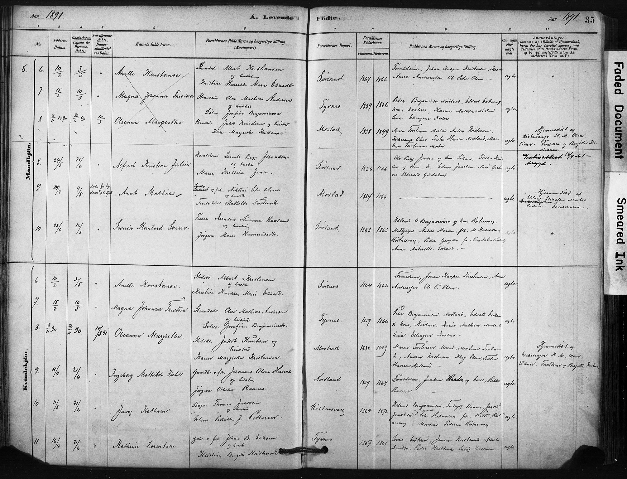 Ministerialprotokoller, klokkerbøker og fødselsregistre - Nordland, AV/SAT-A-1459/807/L0122: Parish register (official) no. 807A05, 1880-1902, p. 35