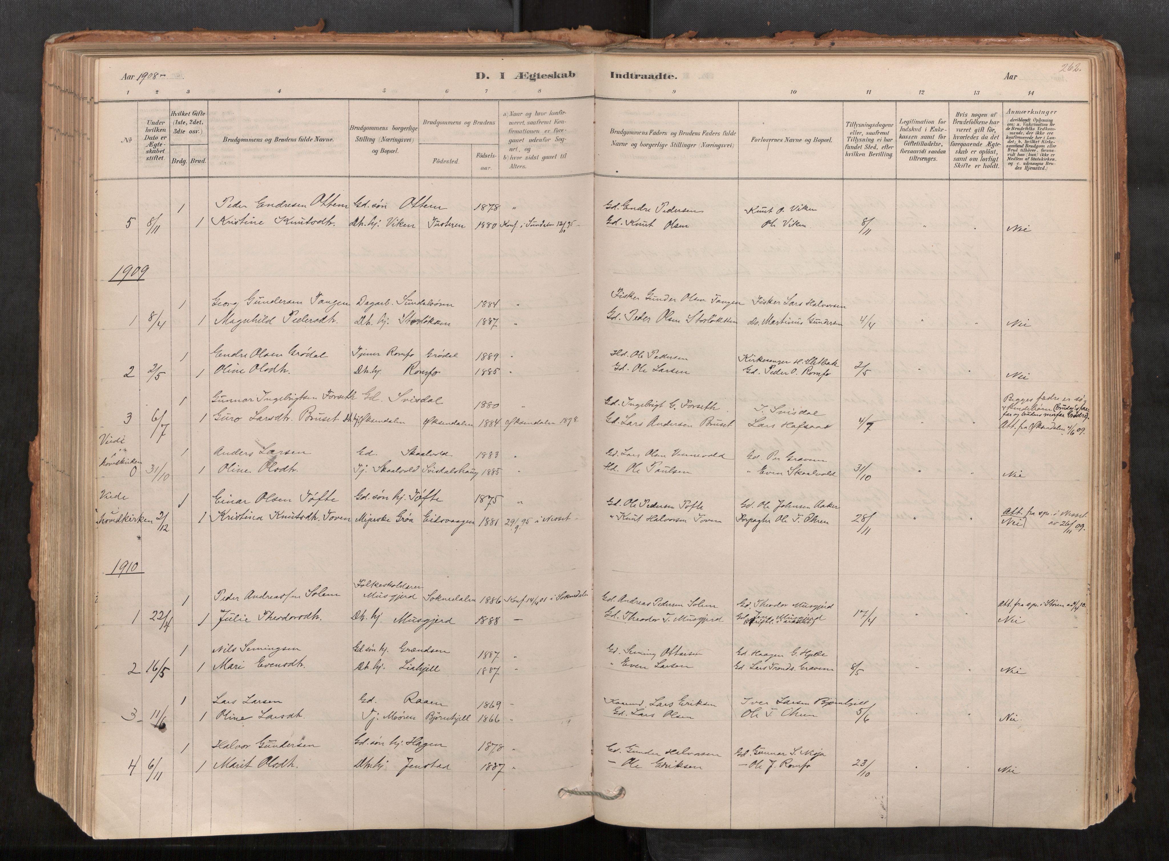 Sunndal sokneprestkontor, AV/SAT-A-1085/1/I/I1/I1a/L0001: Parish register (official) no. 1, 1877-1914, p. 262