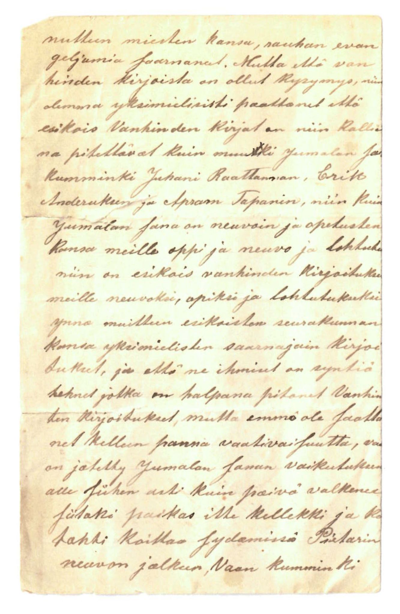 Elise Balos brevsamling, FMFB/A-1082/F/Fa/L0007: “Kirje Norjasta” (Brev fra Norge) fra Koskamo et al. til A. Hietanen og A. Tapani (?), 1888