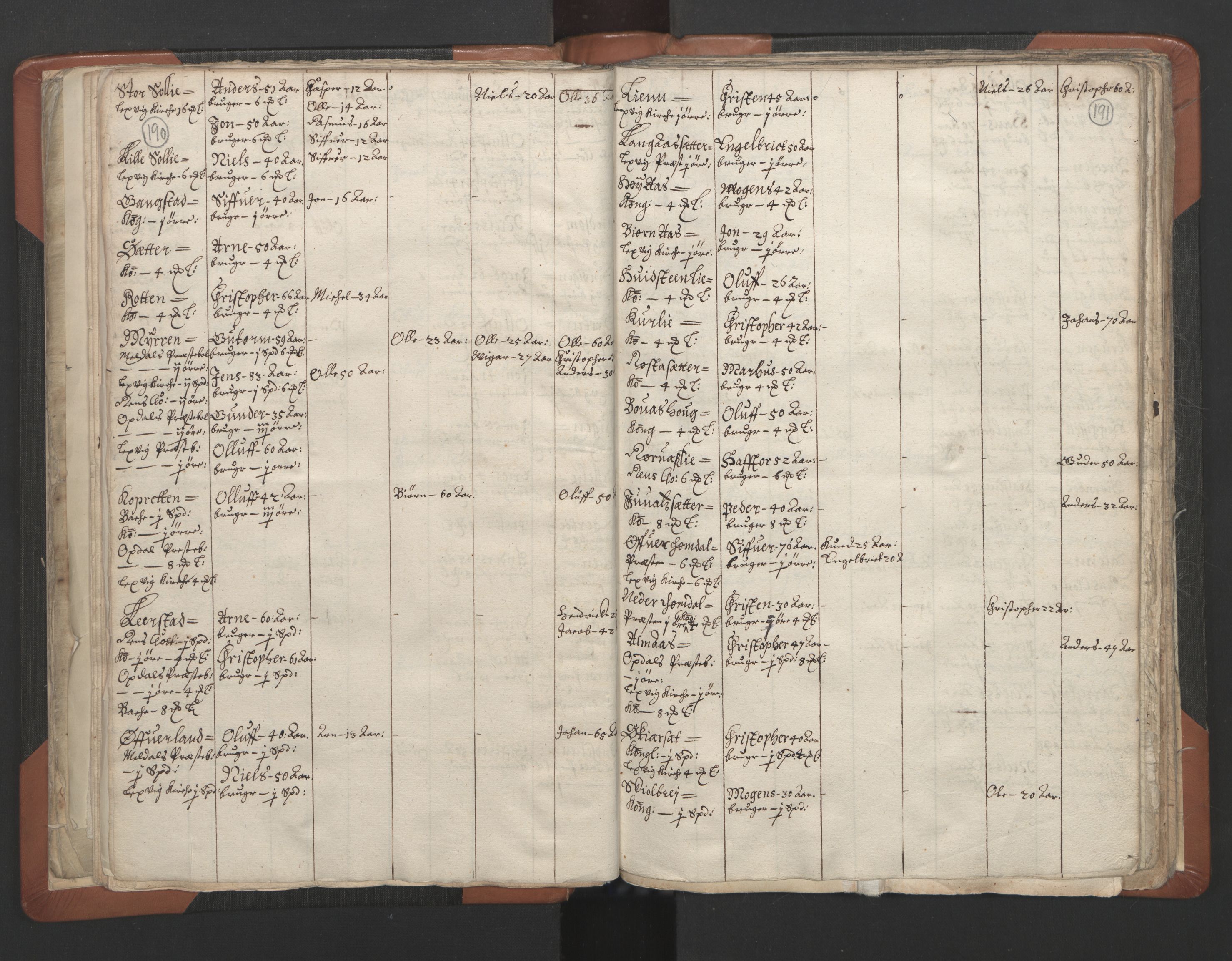 RA, Vicar's Census 1664-1666, no. 32: Innherad deanery, 1664-1666, p. 190-191